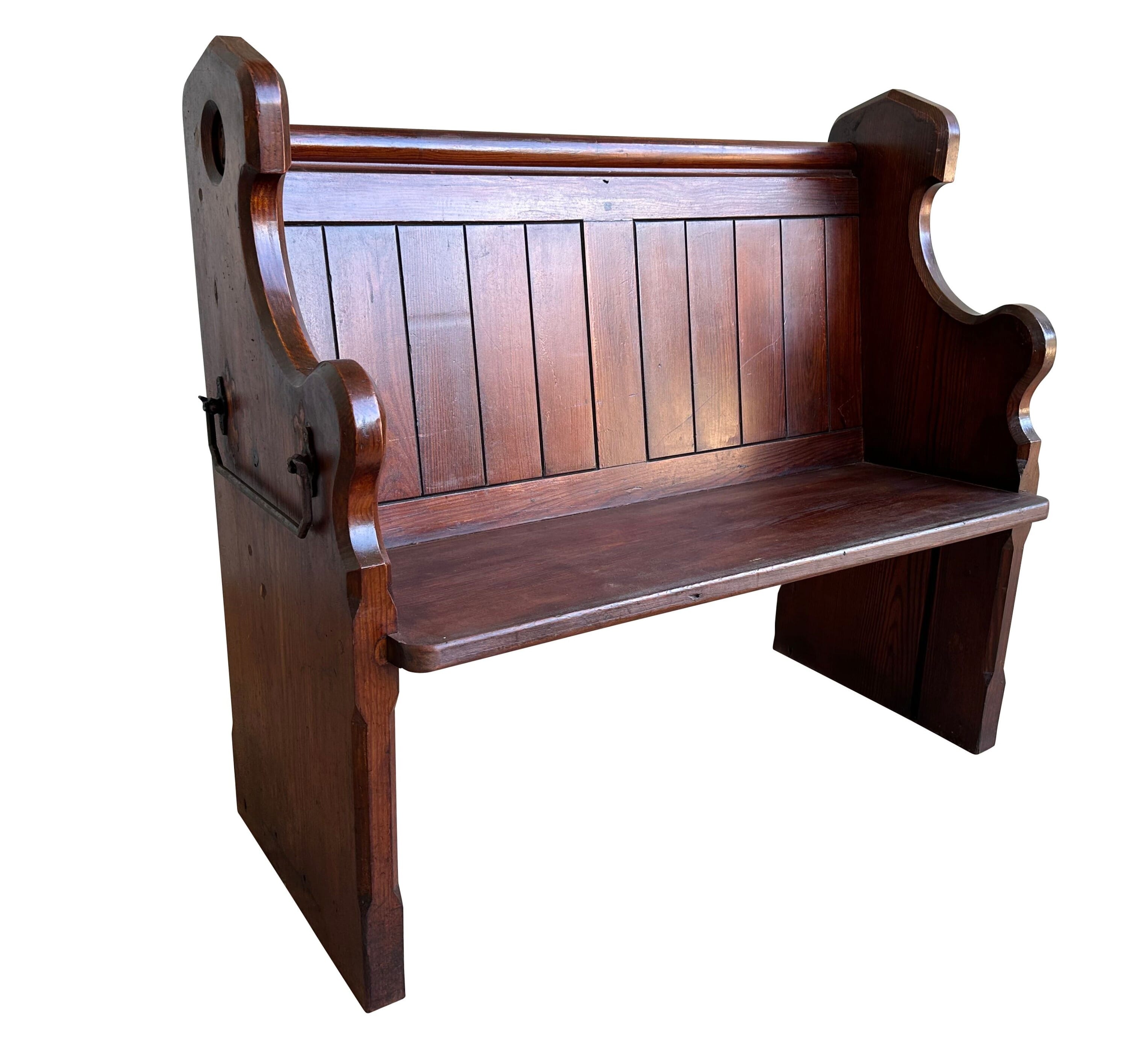Solid Pitch Pine Antique Decorative Church Pew - 10553D