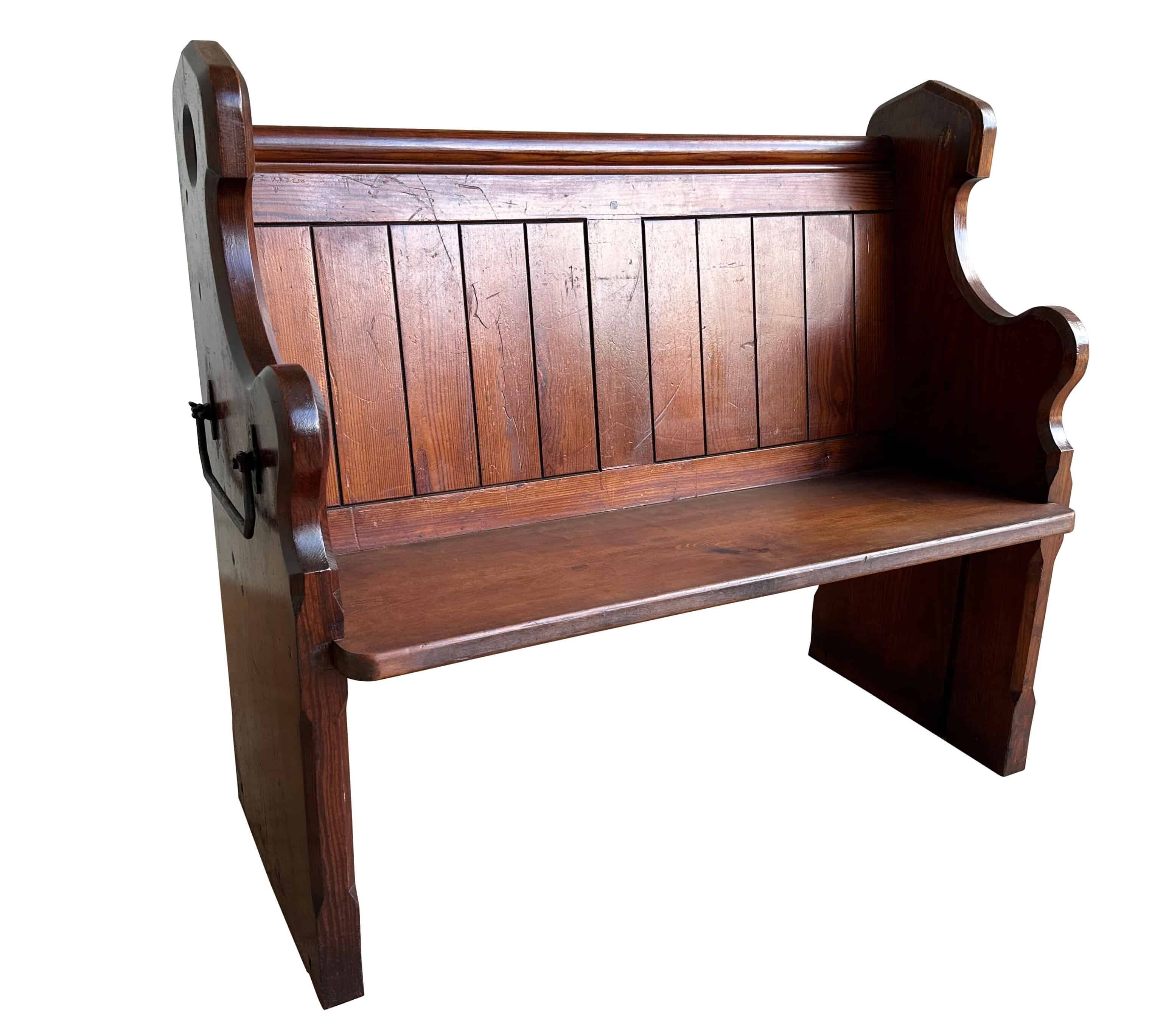 Solid Pitch Pine Antique Decorative Church Pew