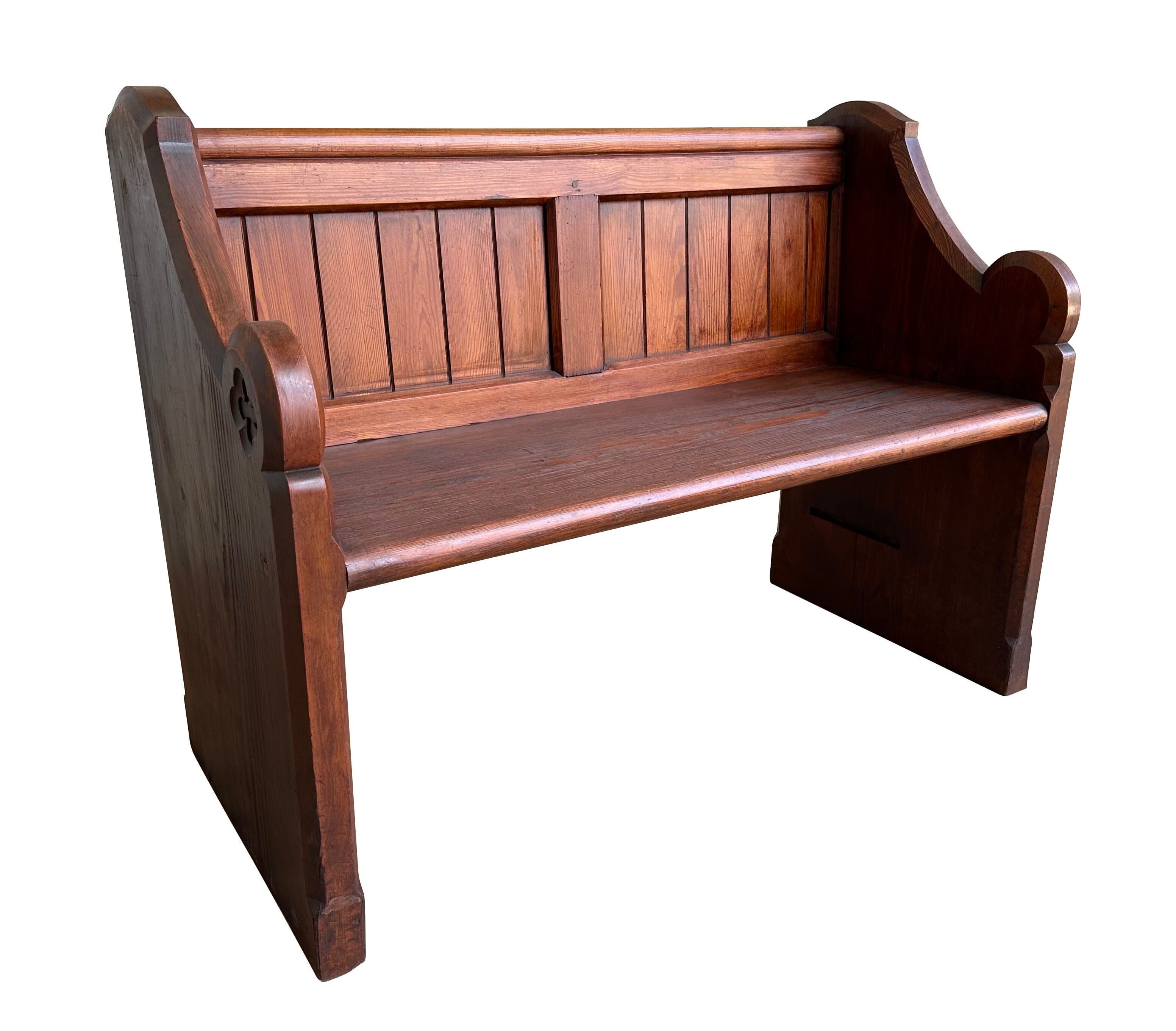 Antique Salvaged Solid Pitch Pine Church Pew - 10553G