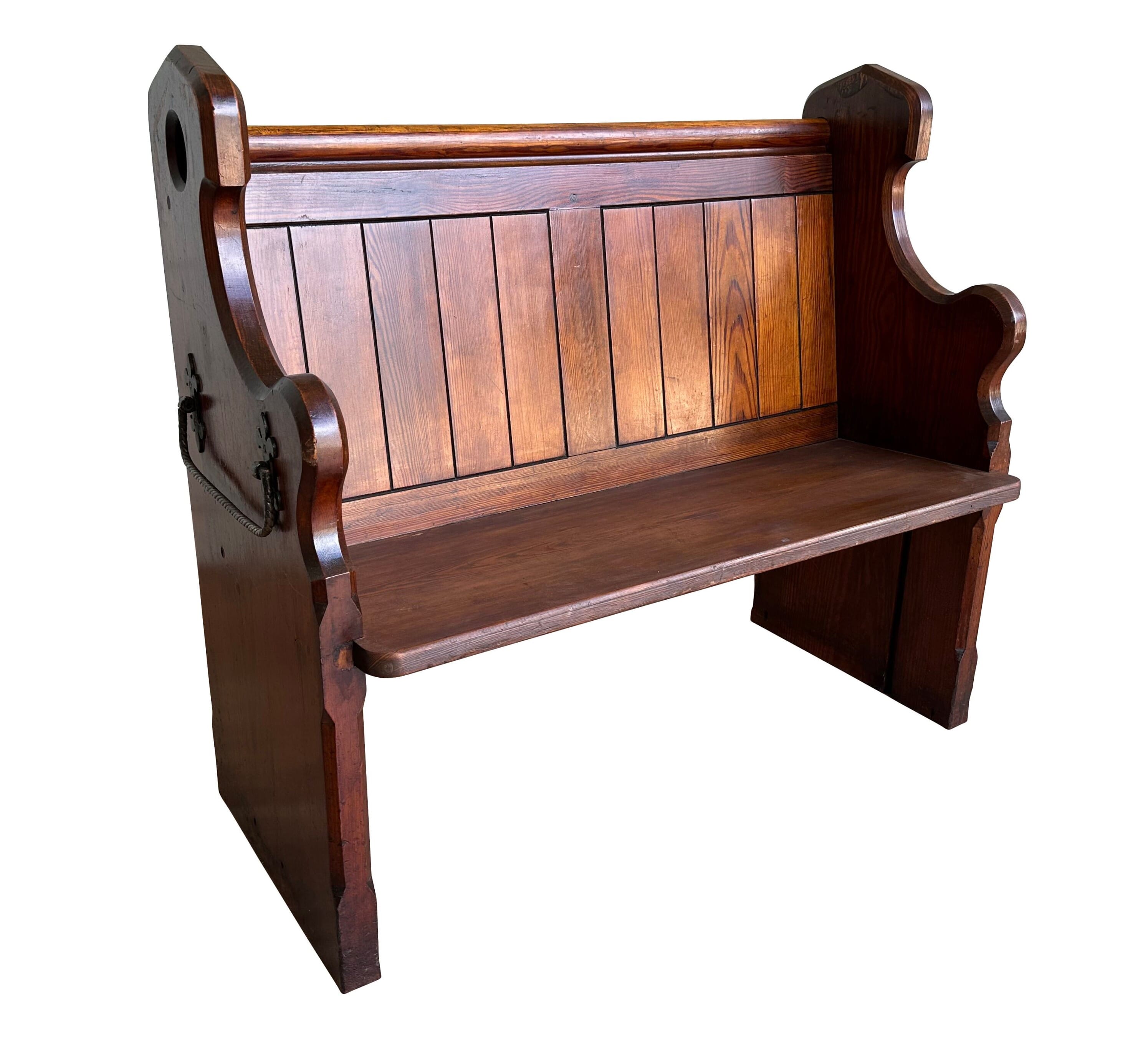 Antique Decorative Old Pitch Pine Church / Chapel Pew - 10553L