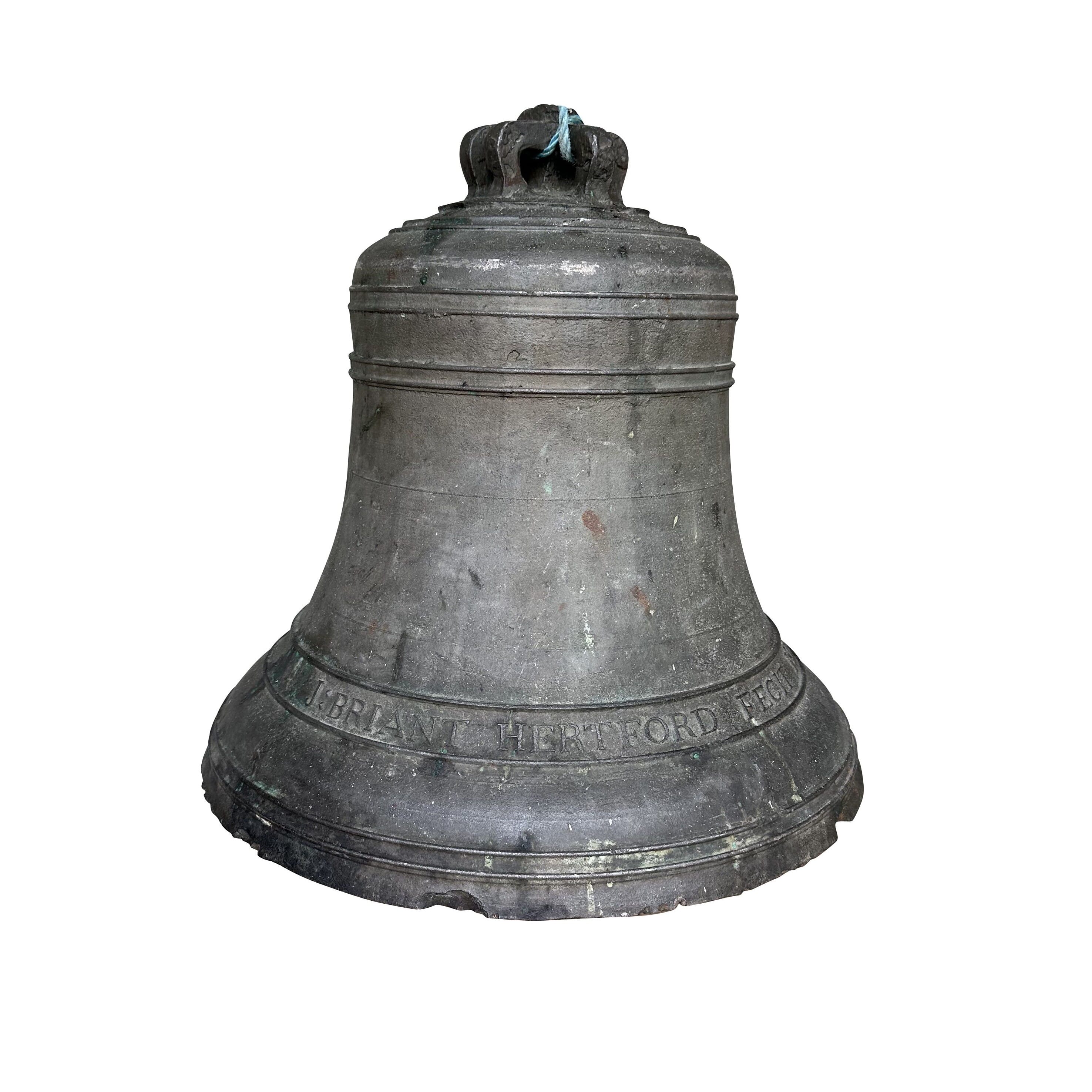 Antique J Briant Hertford Church Bronze Bell with Clapper - 10542