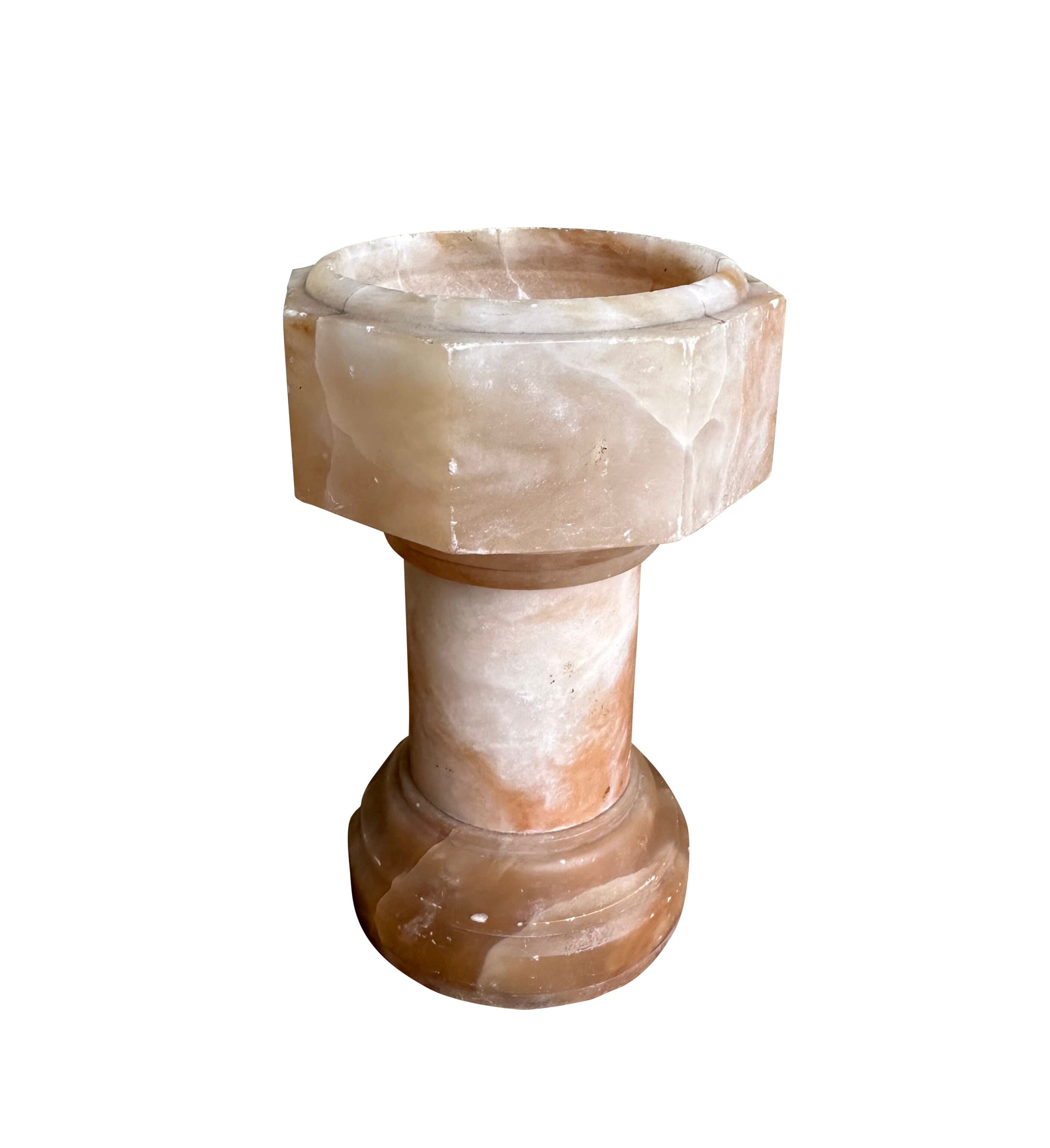 Miniature Antique Alabaster Travelling Church Font - 10578