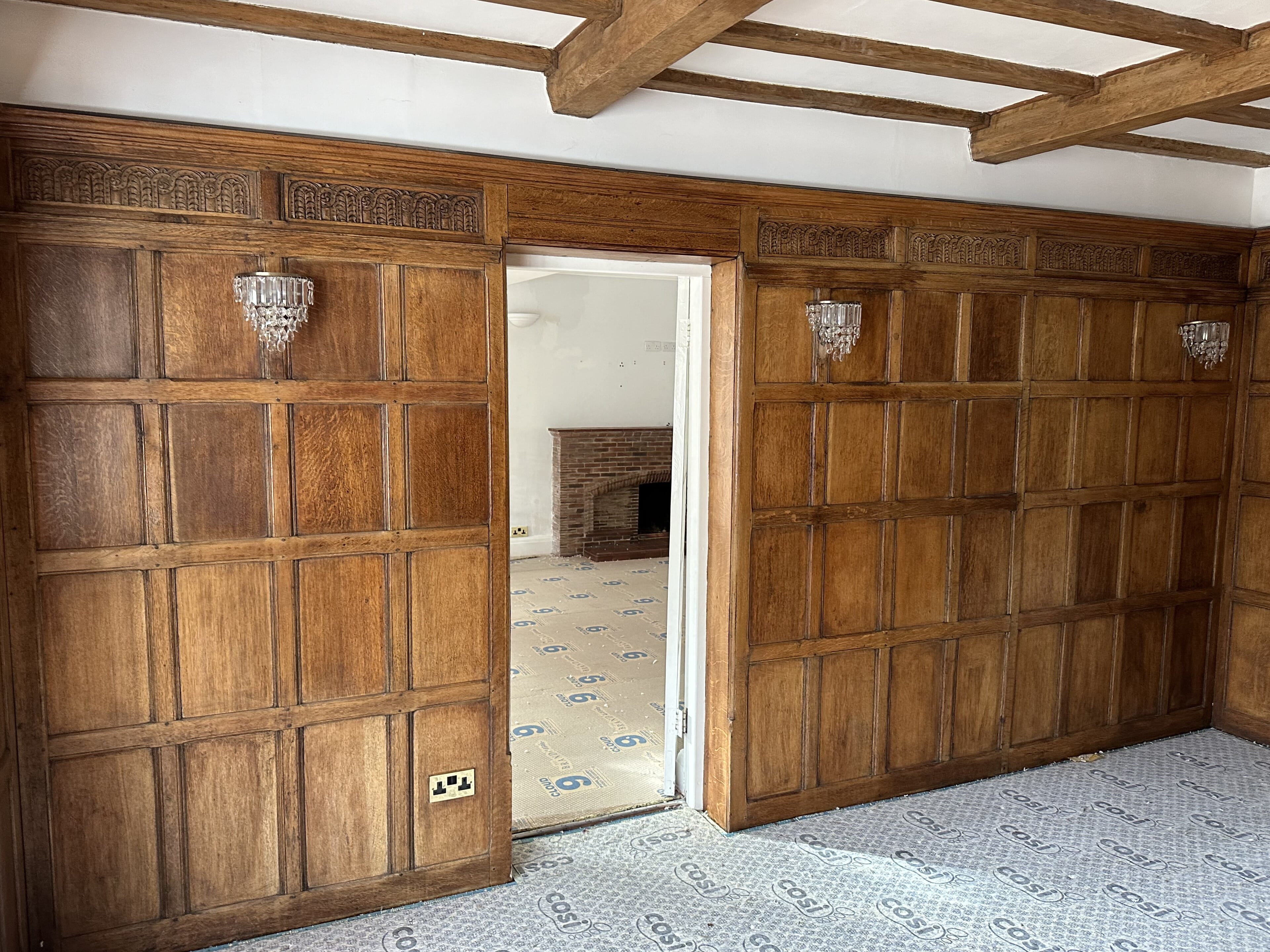 Antique Reclaimed Solid Oak Wall Panelling & Fireplaces  - 10608
