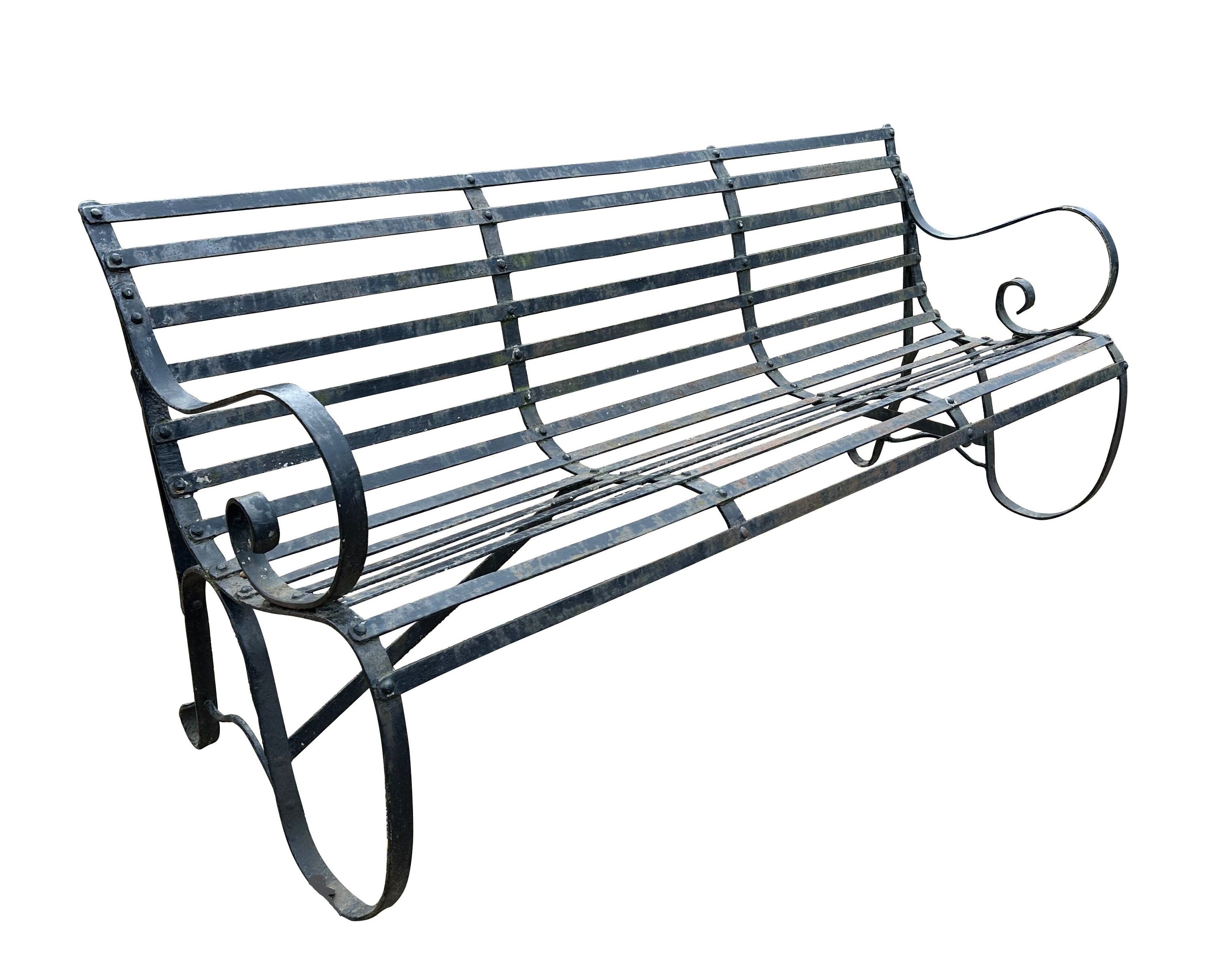 Antique Decorative Iron Strapwork Outdoor Bench - 10609