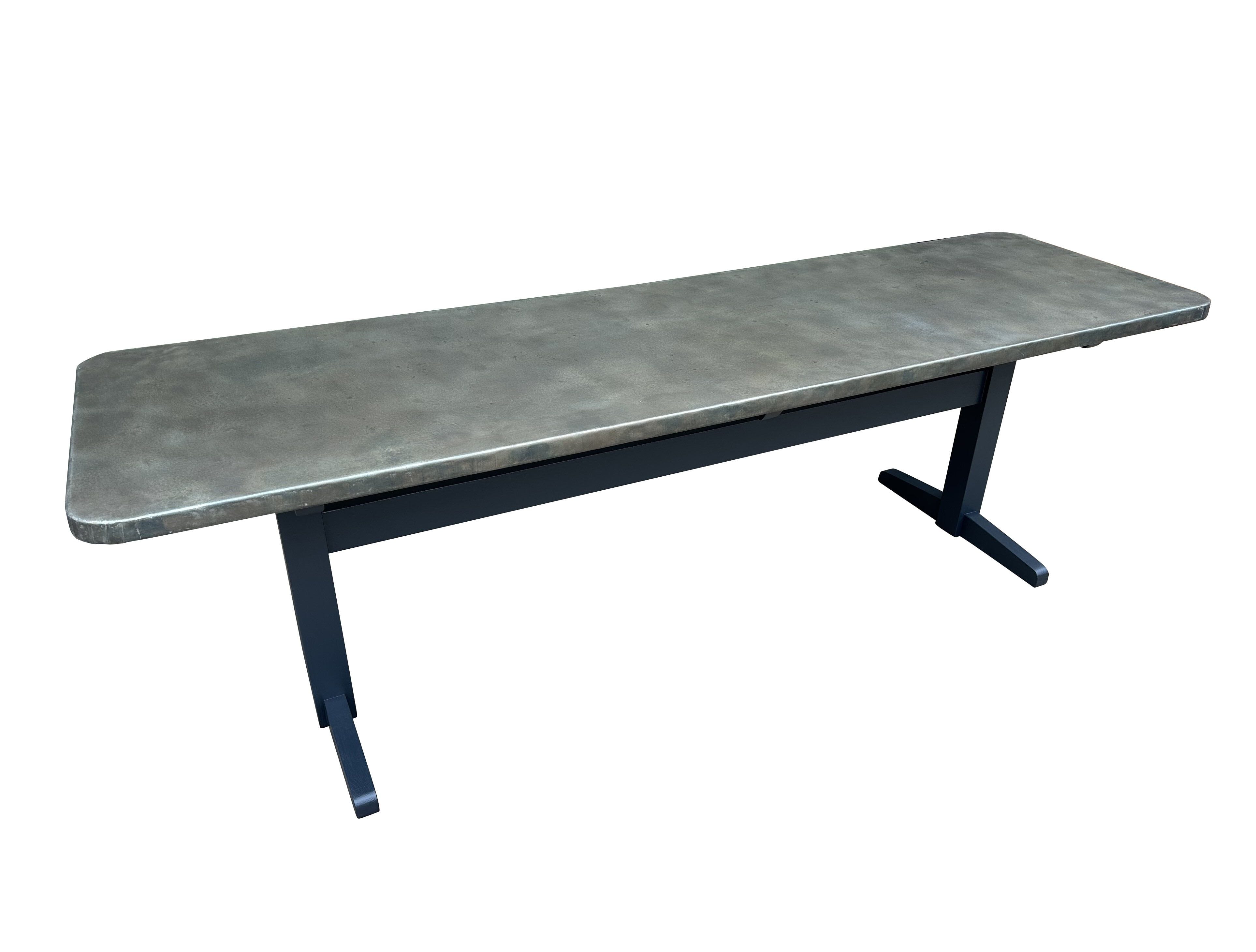 Handmade Antique Zinc Top Industrial Table With Trestle Base - D2234