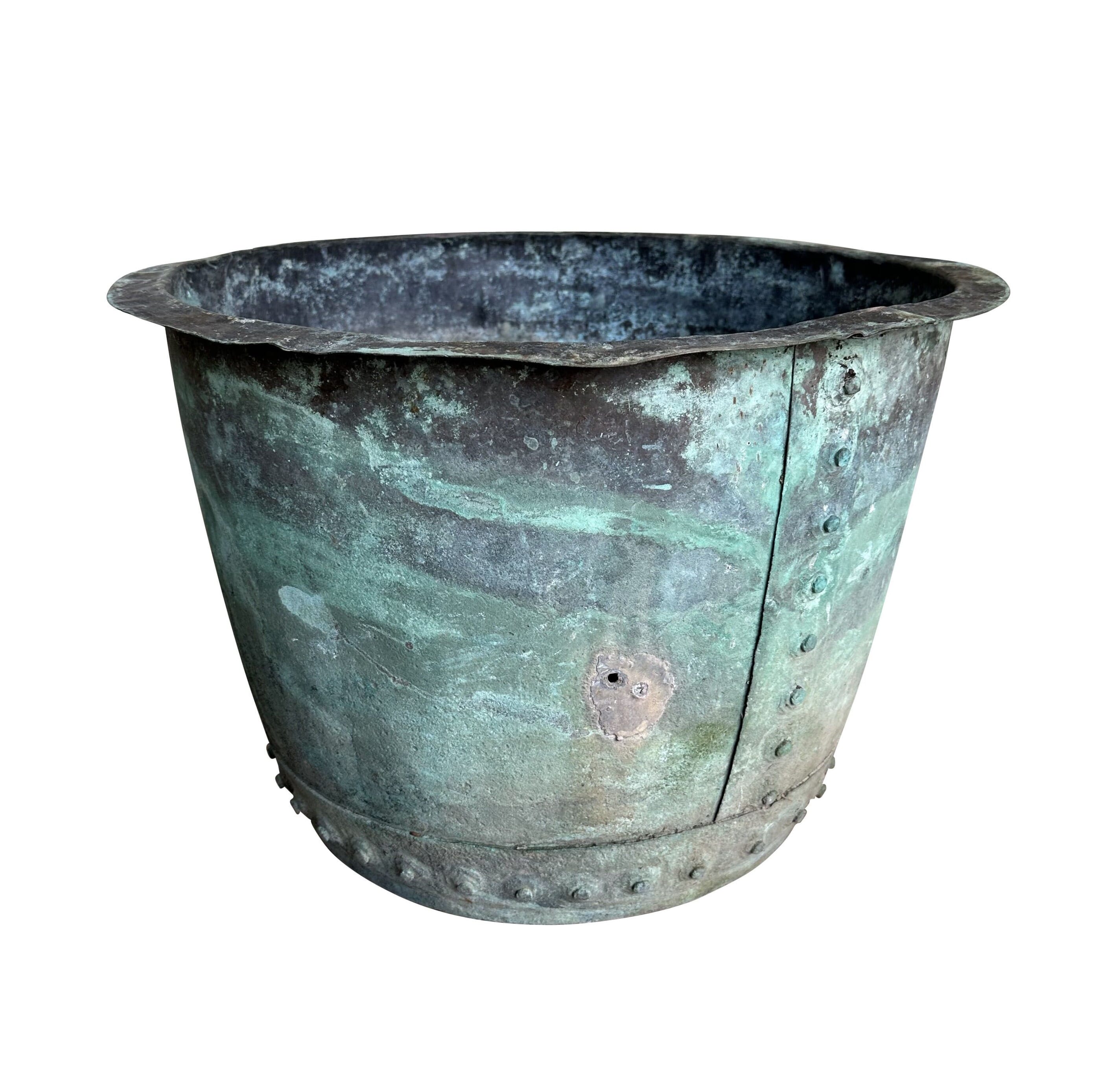 Old Victorian Copper Riveted Garden Planter / Log Basket - 10620