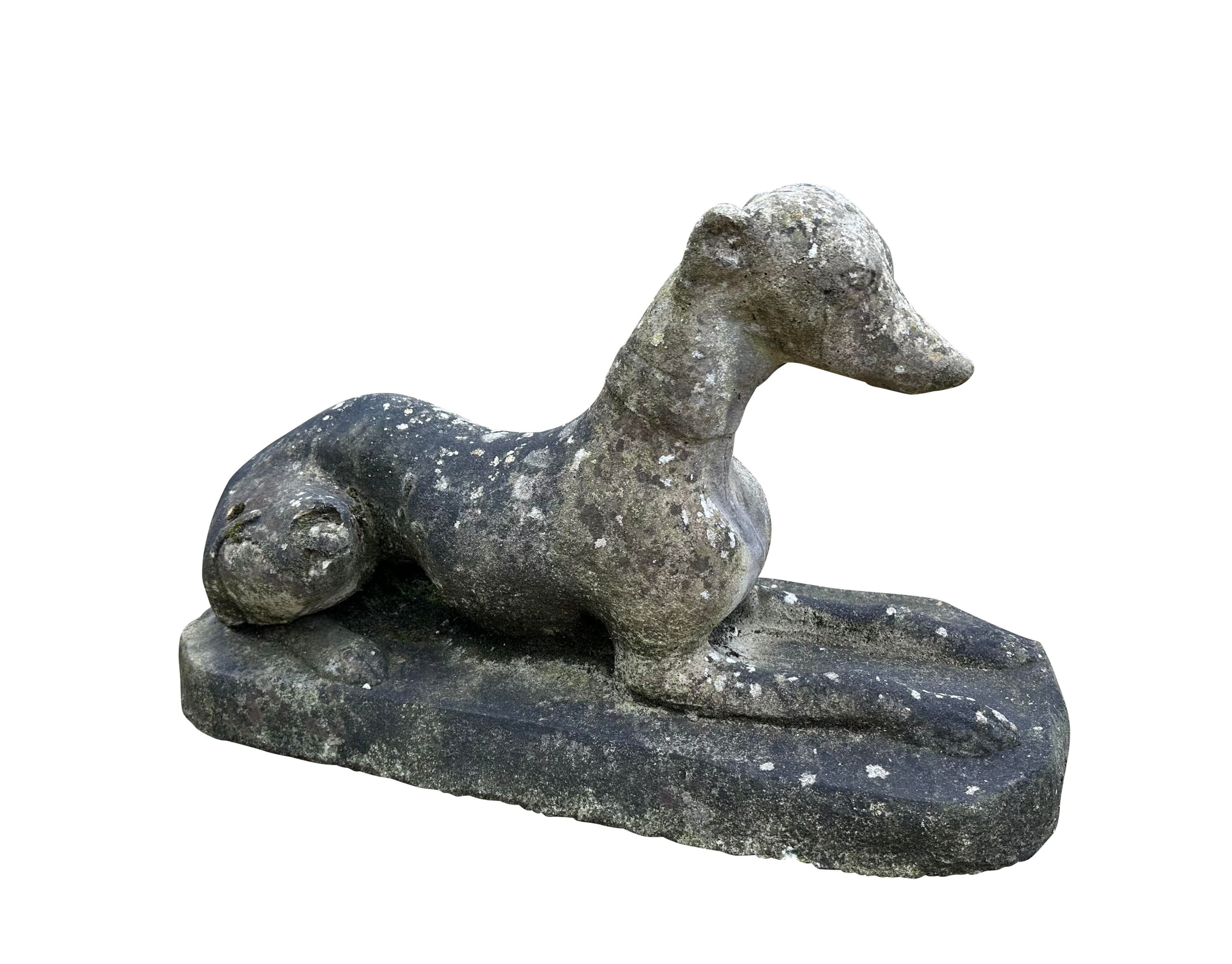 Reclaimed Reconstituted Stone Garden Whippet Ornament - 10629A
