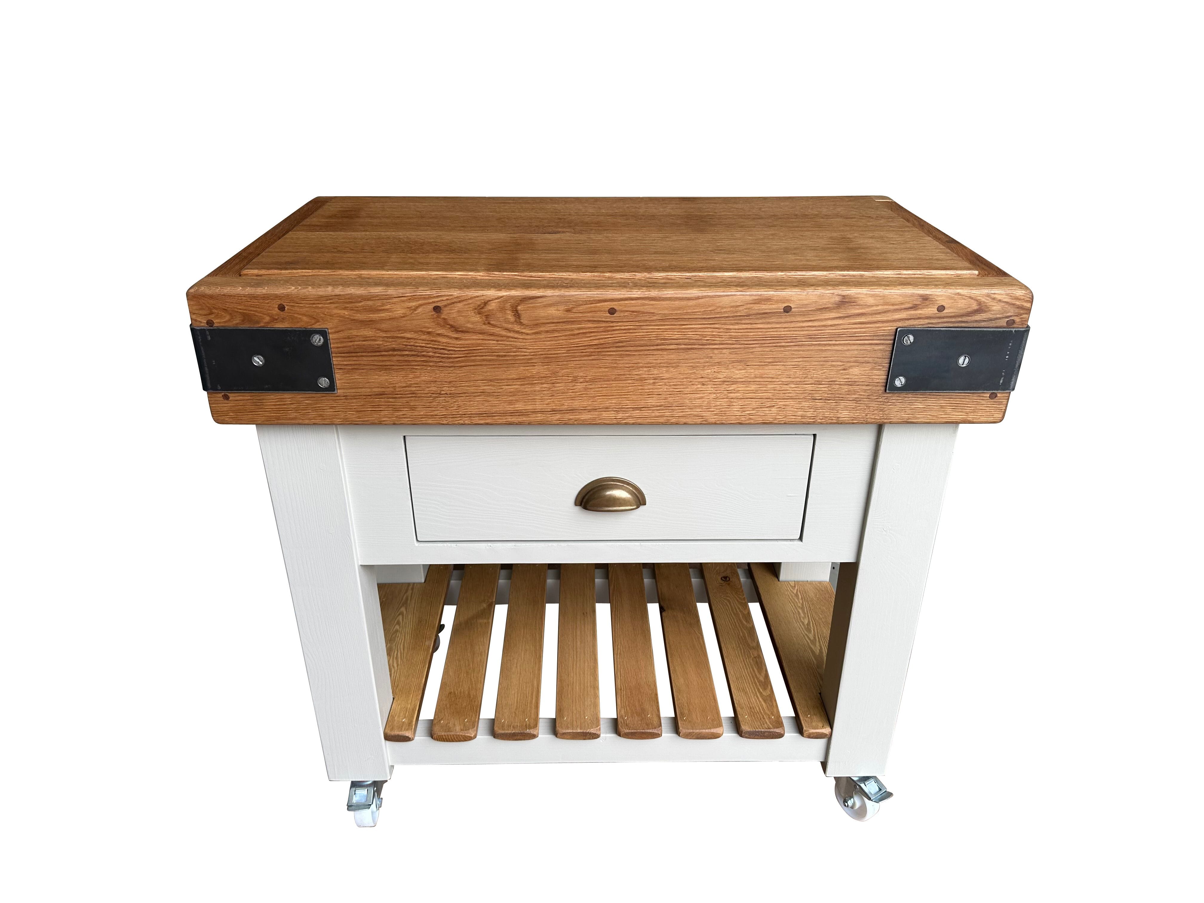 Bespoke Oak Butchers Block Top Style on Painted Base - D2246