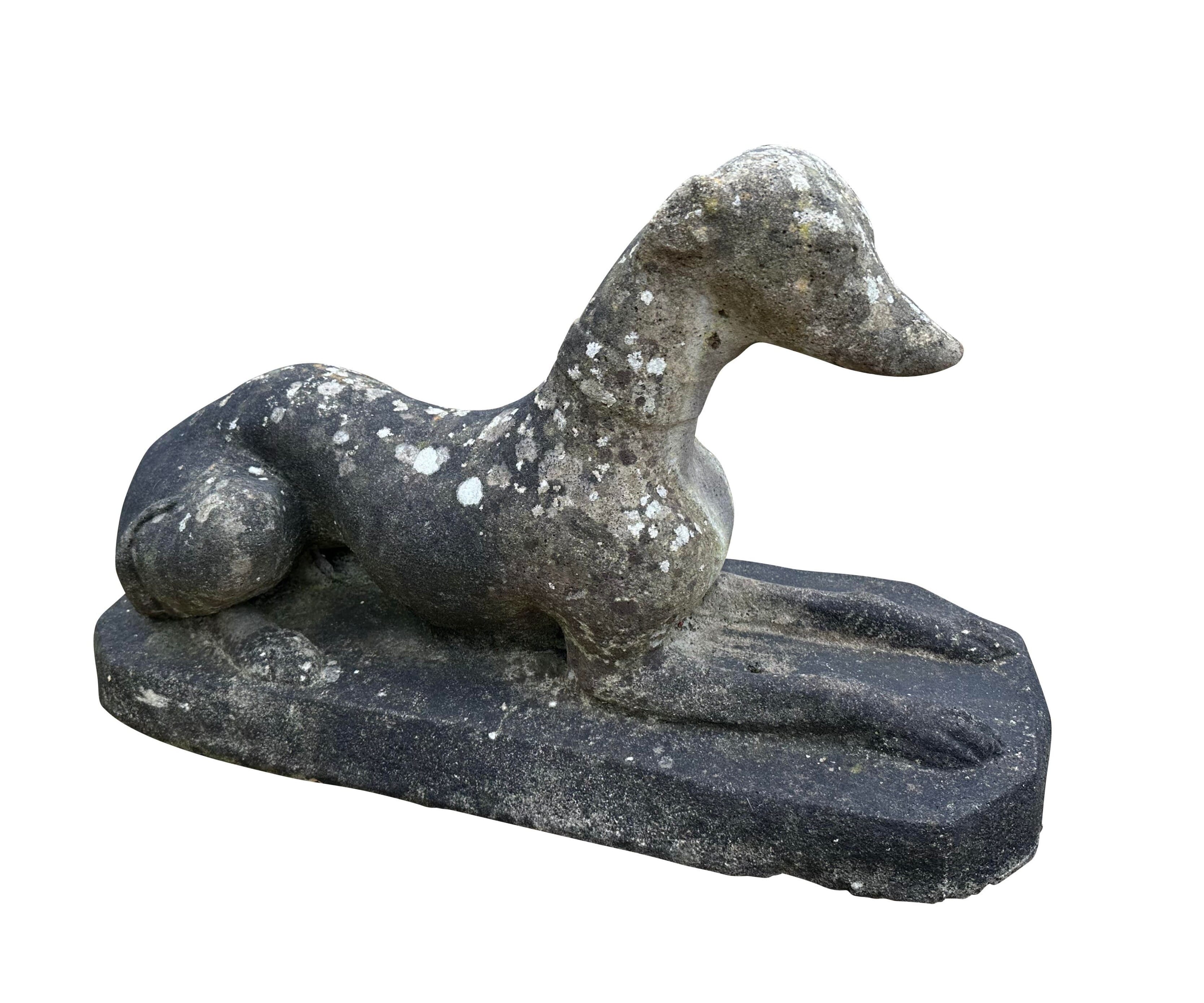 Salvaged Reconstituted Stone Garden Whippet Ornament - 10629B