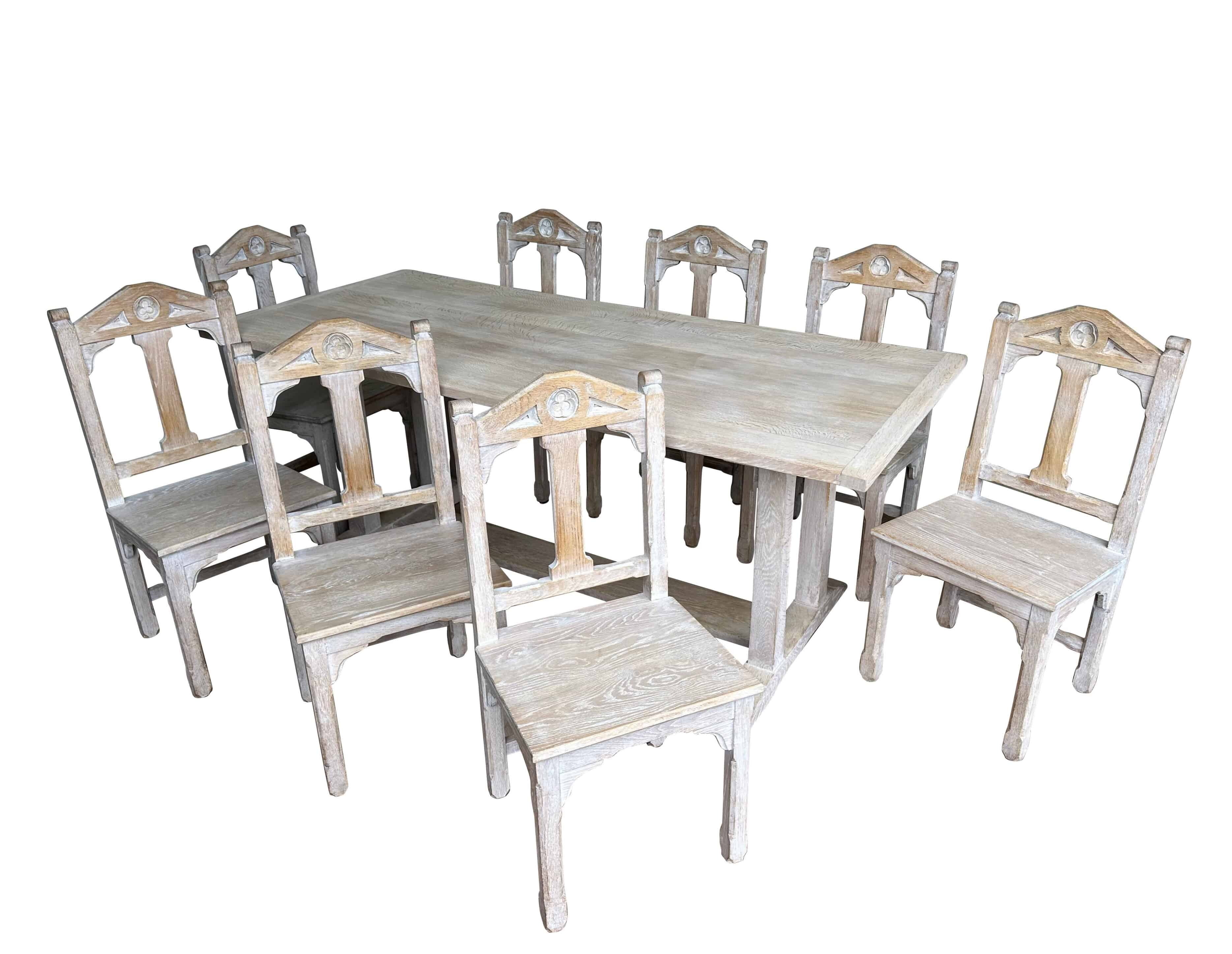 Set of 8 Worcester Cathedral Oak Chairs and Oak Table