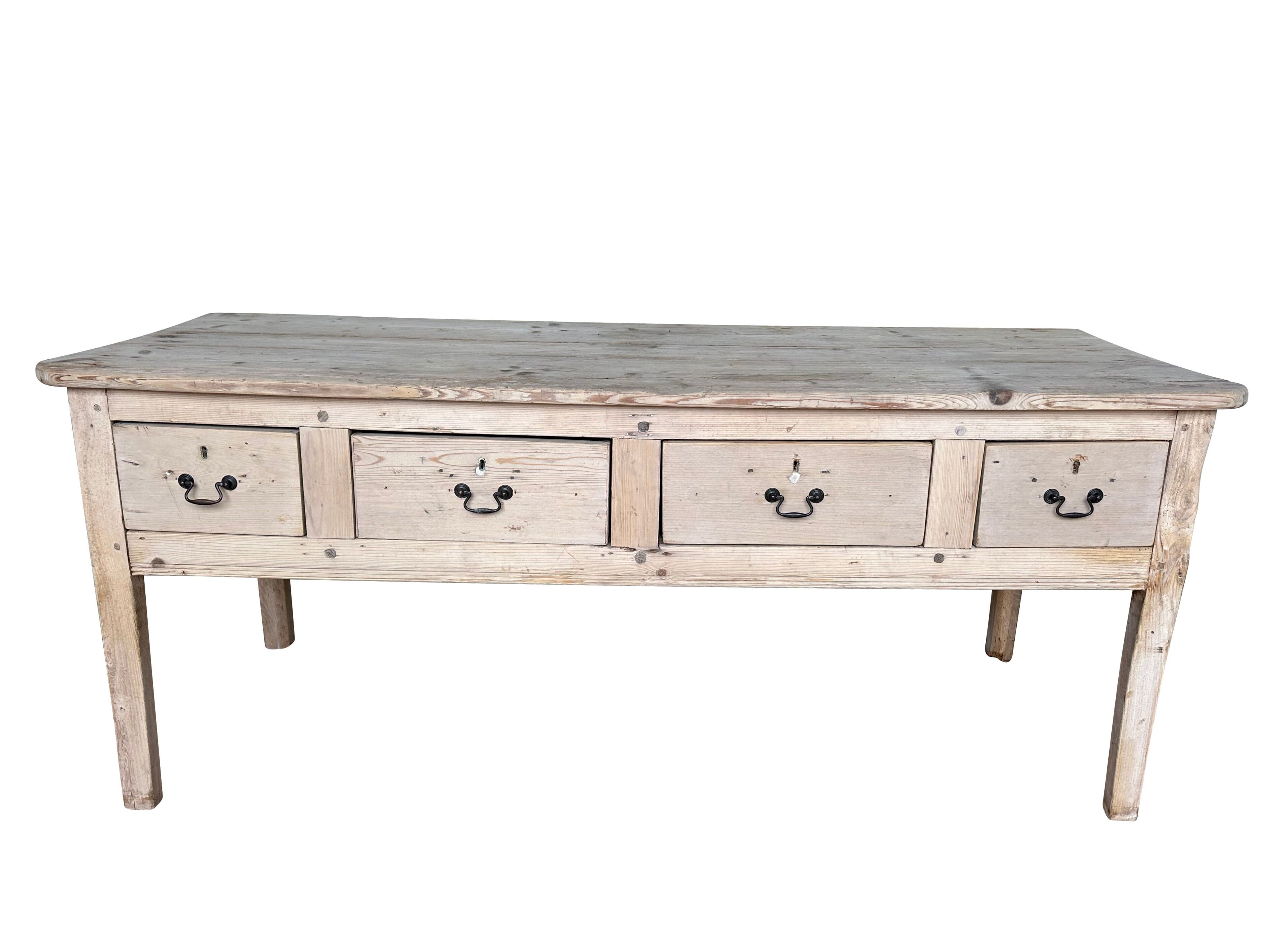 Victorian Antique Rustic Wooden Side Table With Drawers - 10626
