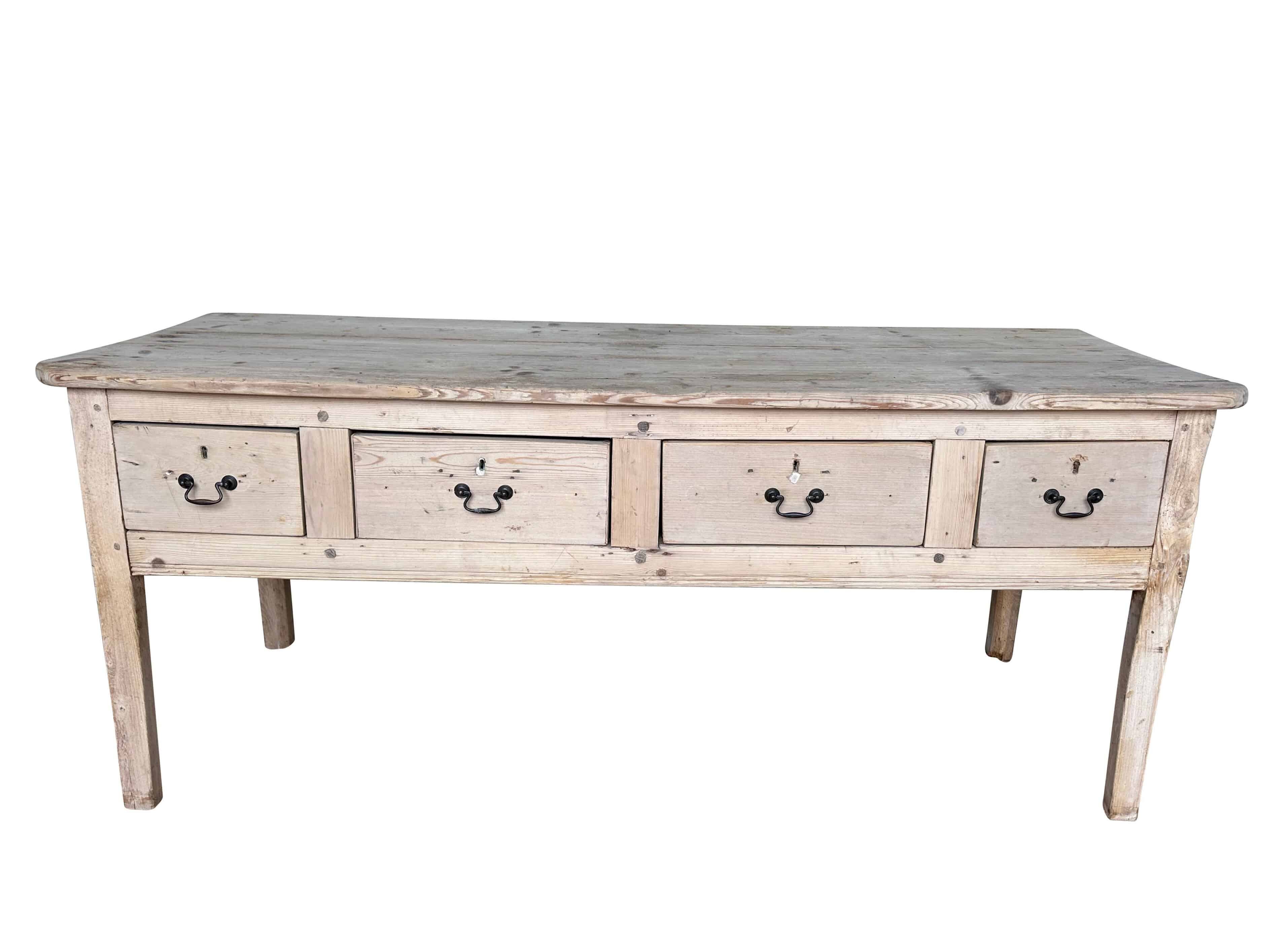 Victorian Antique Rustic Wooden Side Table With Drawers