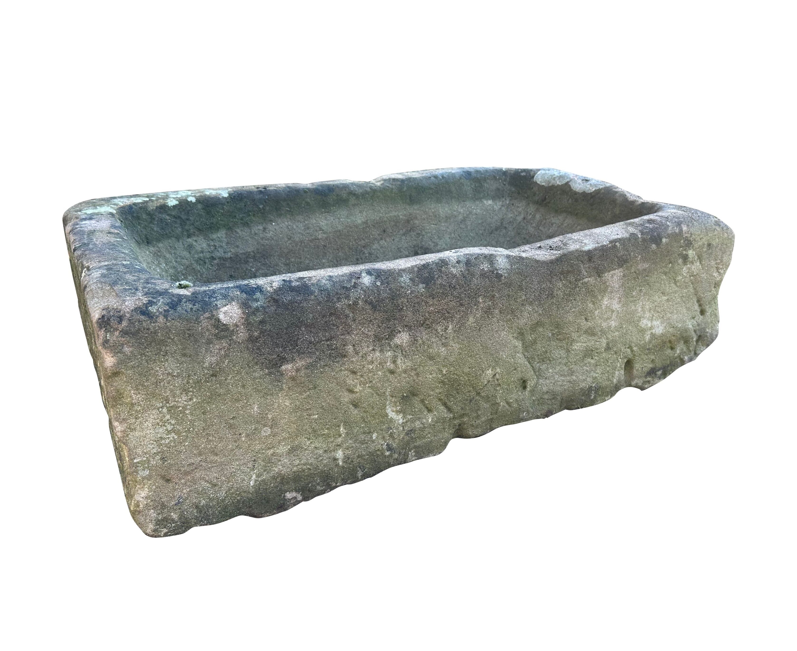 English Hand Carved Solid Stone Garden Trough / Planter - 10648