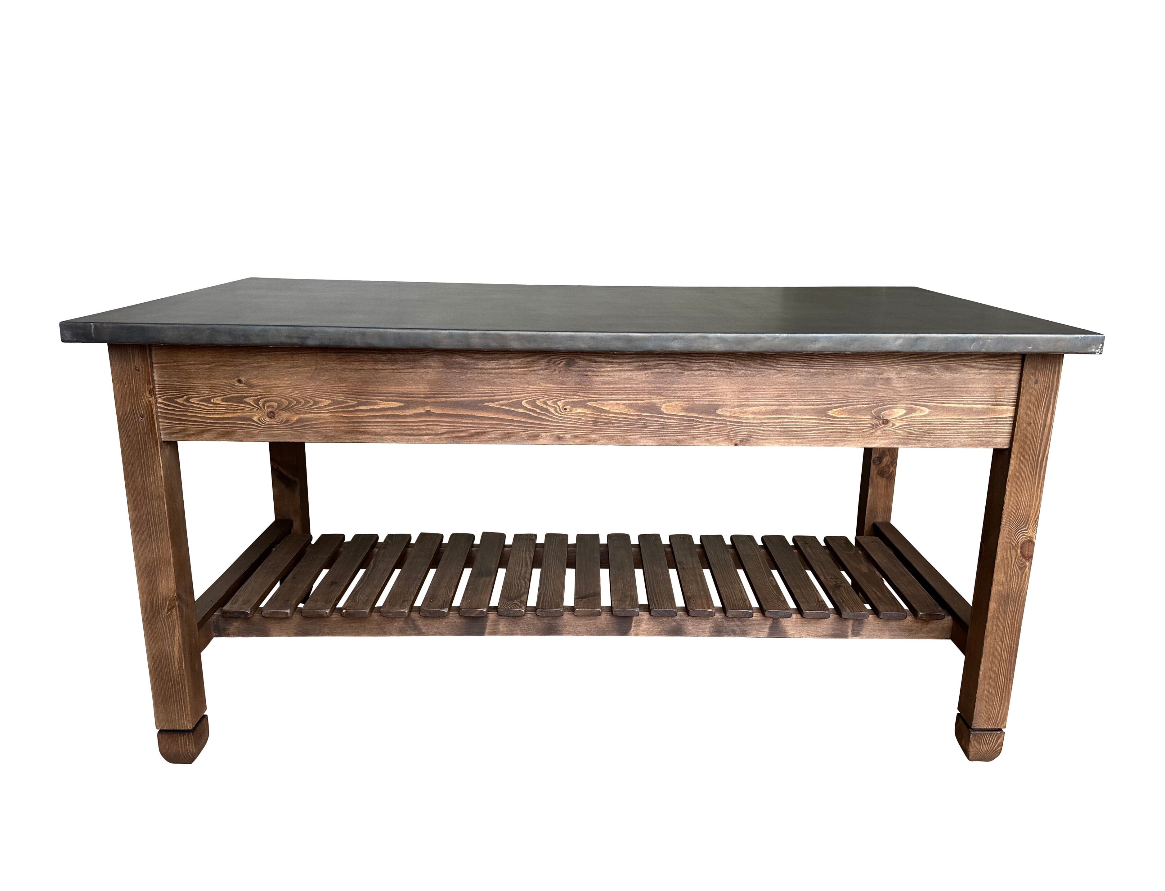 Handmade Antique Zinc Kitchen Central Island Wooden Unit - D2249