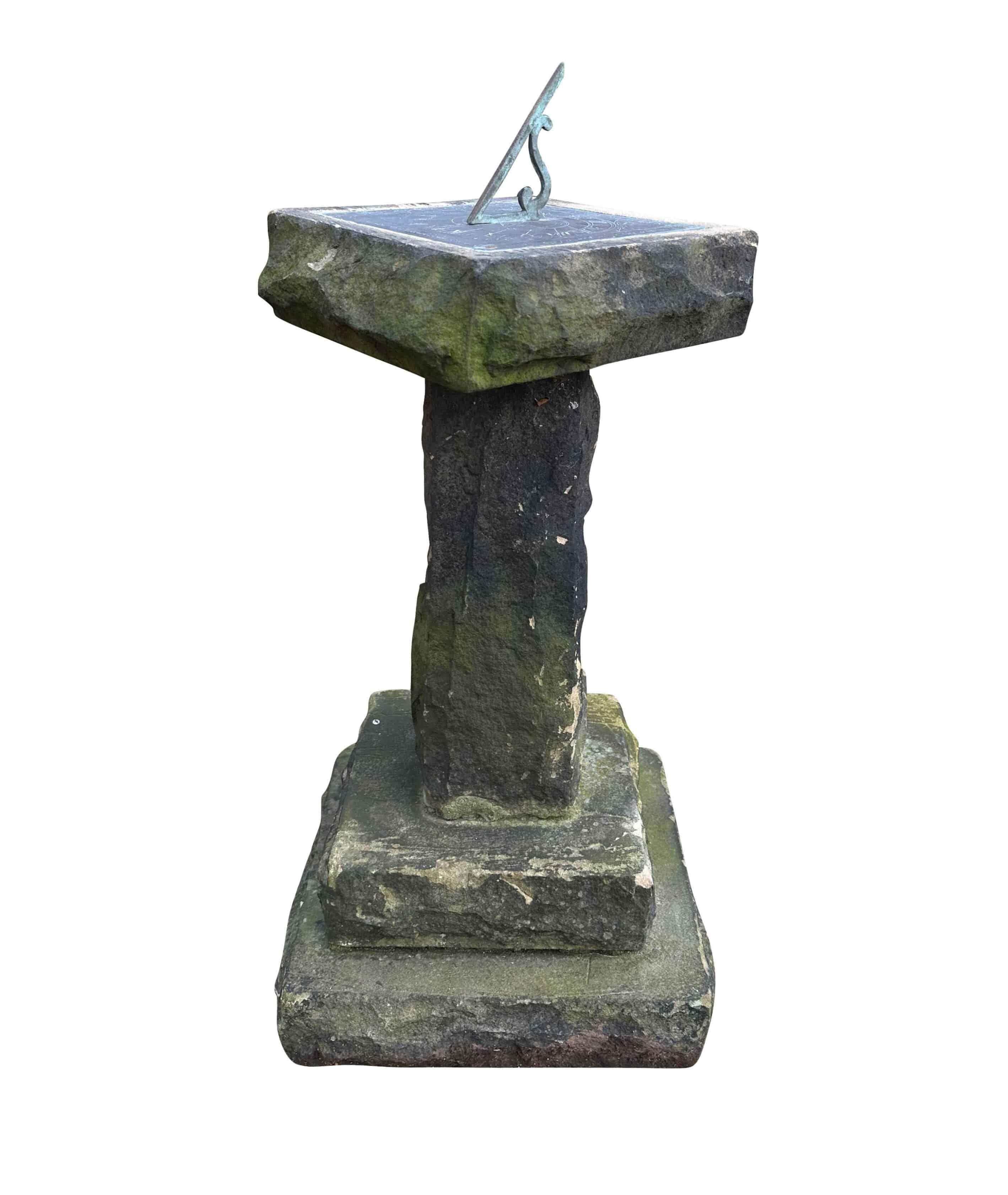 Salvaged Antique Garden Hand Carved Solid Stone Sundial