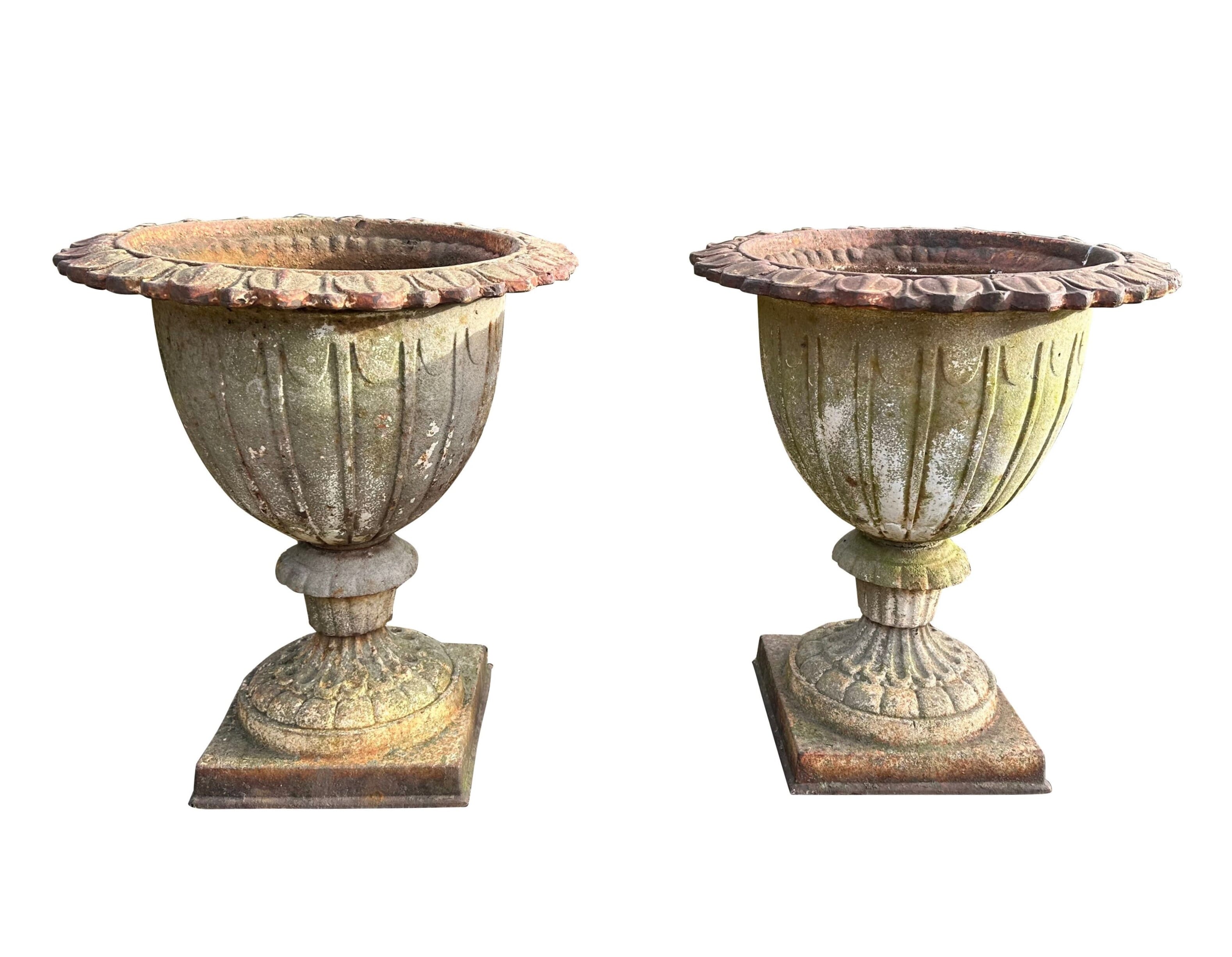 Pair of Antique Cast Iron Decorative Urns / Planters - 10655