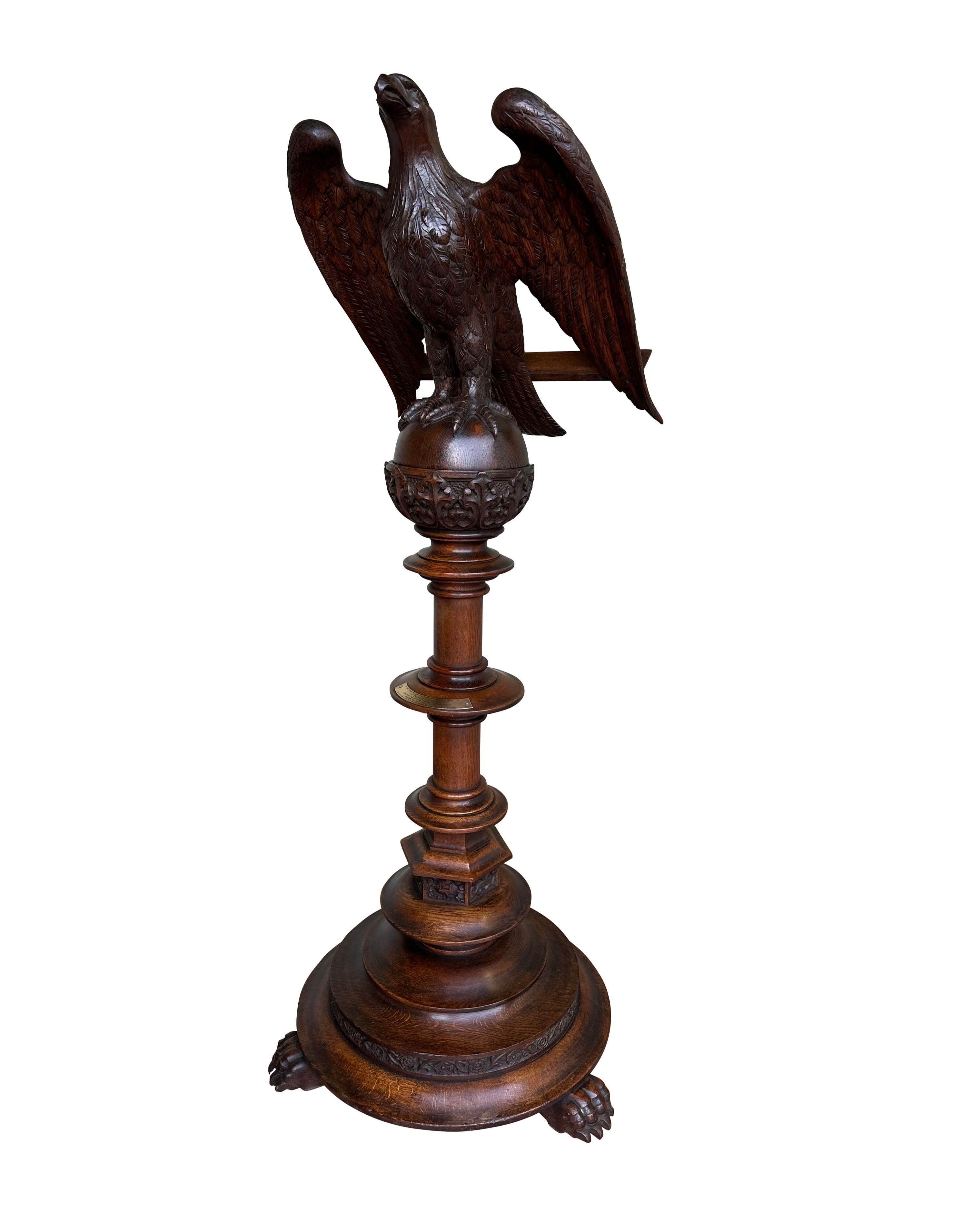 Antique Church Carved Oak Eagle Lectern - 10664