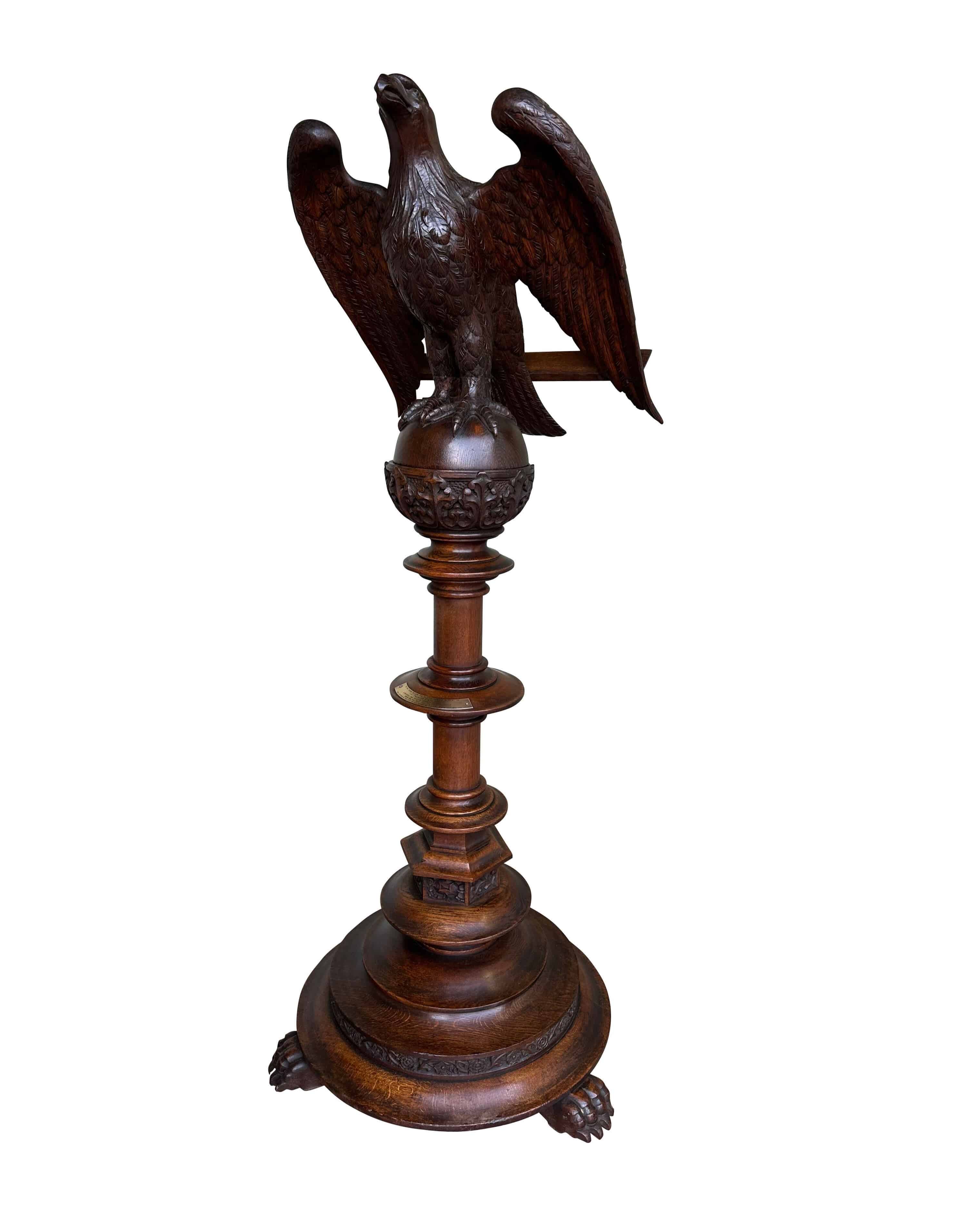 Antique Church Carved Oak Eagle Lectern