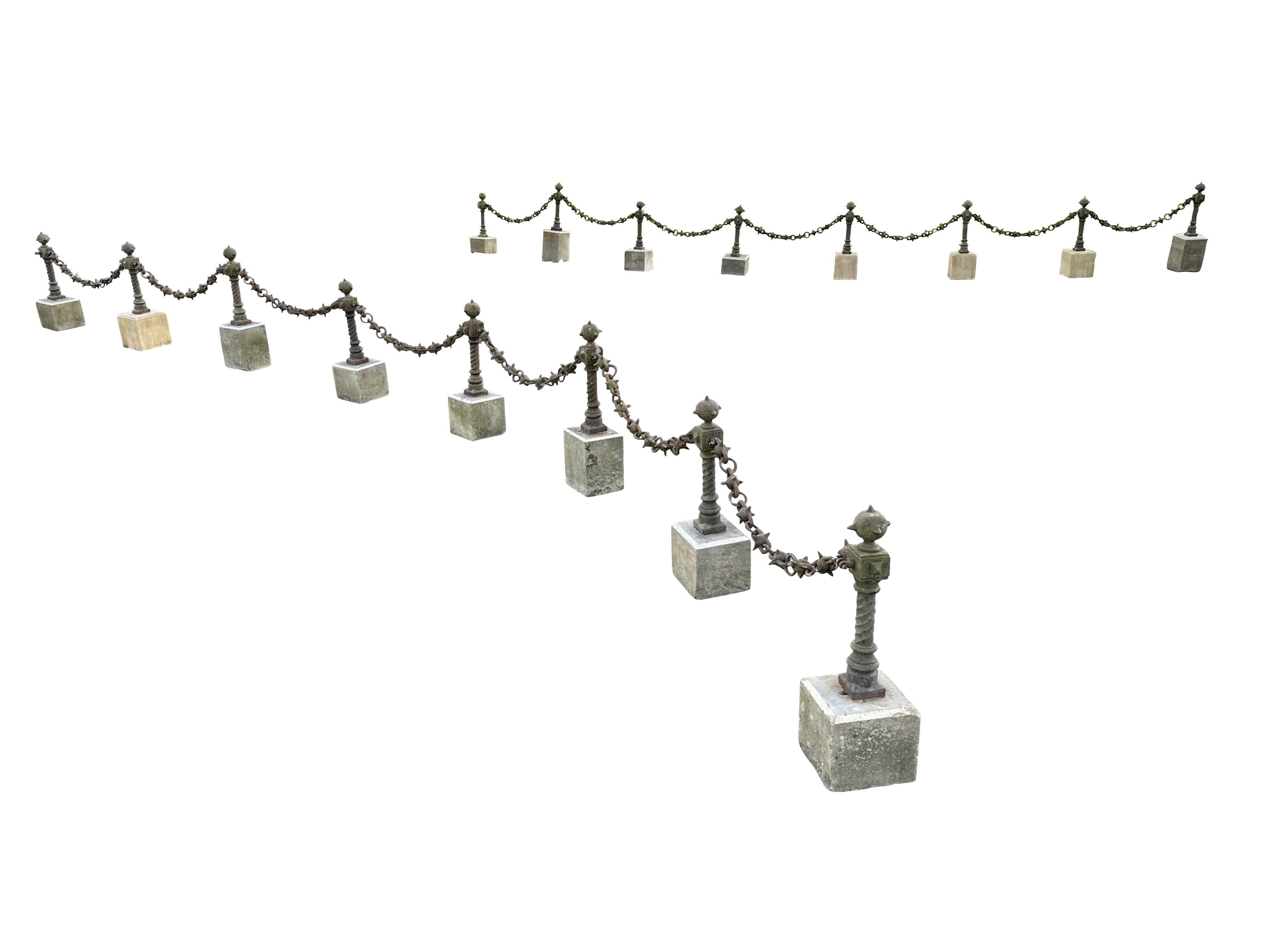 Victorian Driveway Stone Bollards with Mace Spiked Chains - 10635