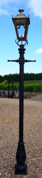 Large Antique Brass Gothic Lantern & Cast Iron Lamp Post - LF1082/PBL LF1002