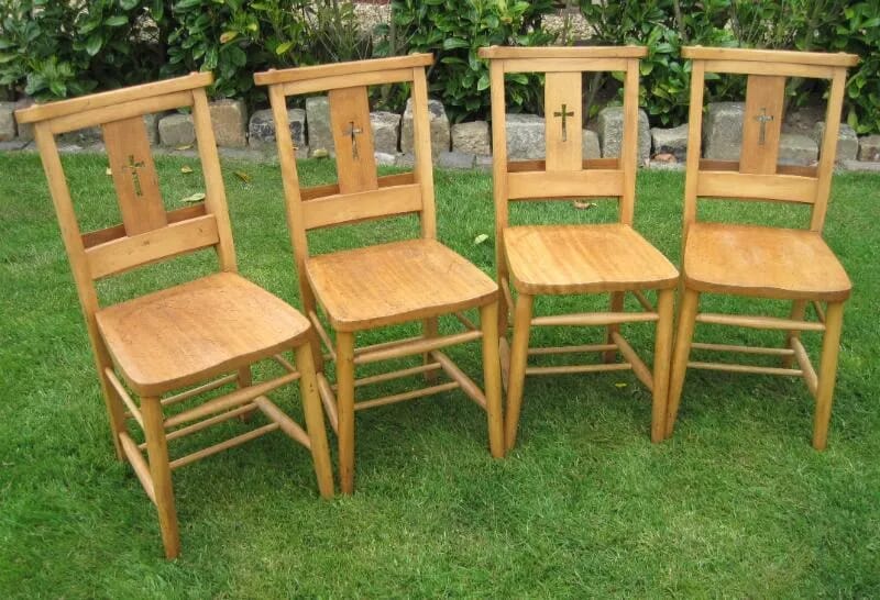 Set of 4 Antique Reclaimed Church Chairs - 4229