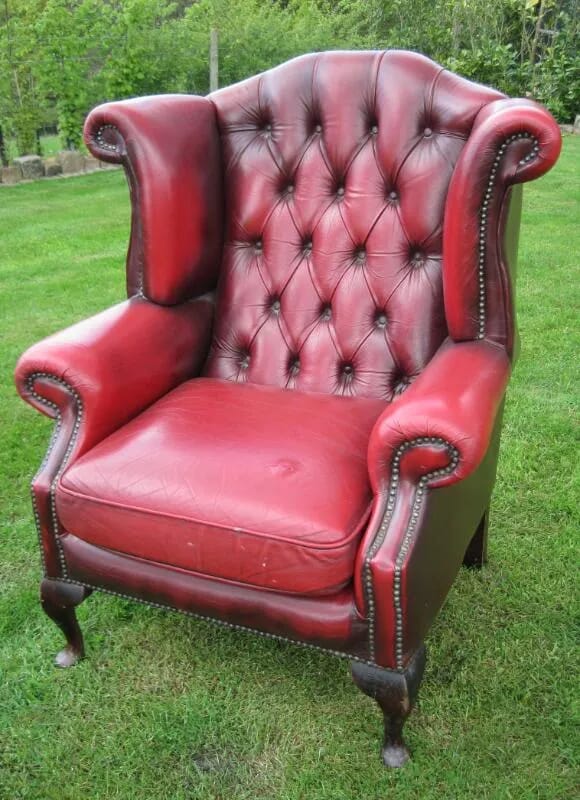 Antique High Backed Winged Ox Blood Chesterfield Chair - 4722