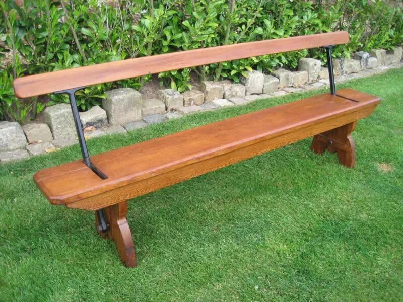 Antique Victorian Pitch Pine Bench with moveable back - 4736