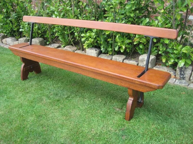Antique Victorian Pitch Pine Bench with Iron moveable back - 4739