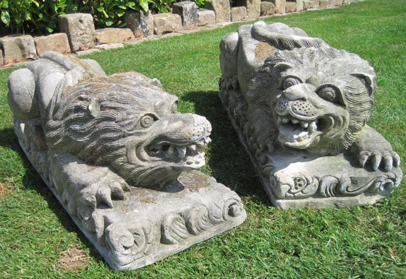 A Pair of Hand Carved Antique Lions - 4666