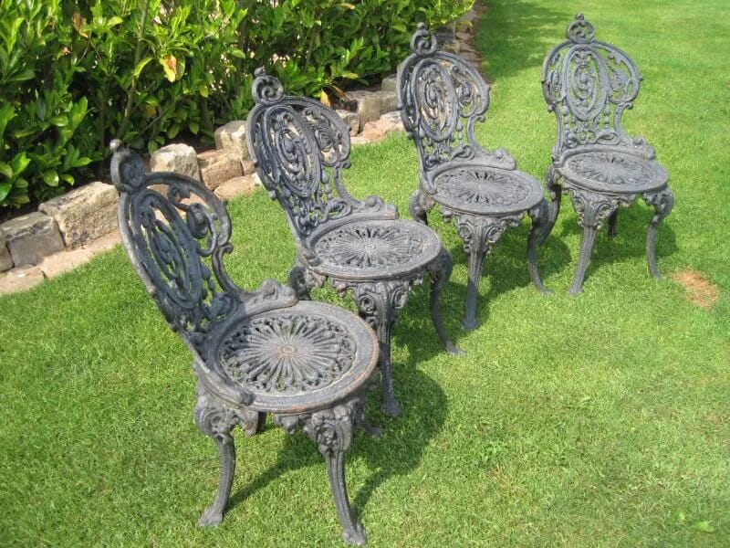 Set of 4 Vintage Old Reclaimed Cast Iron Garden Chairs - 4723