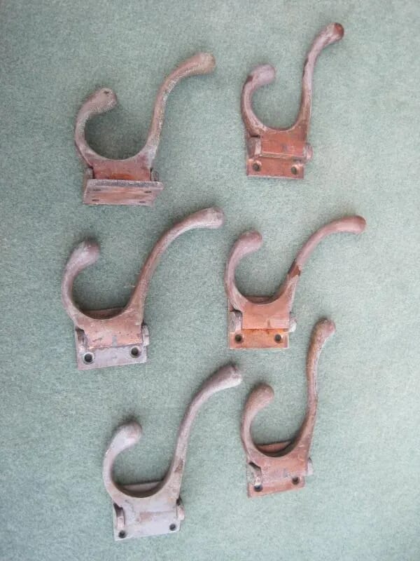 6 Antique Reclaimed Solid Brass Swivel Hooks - 4774