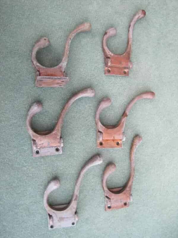 6 Antique Reclaimed Solid Brass Swivel Hooks