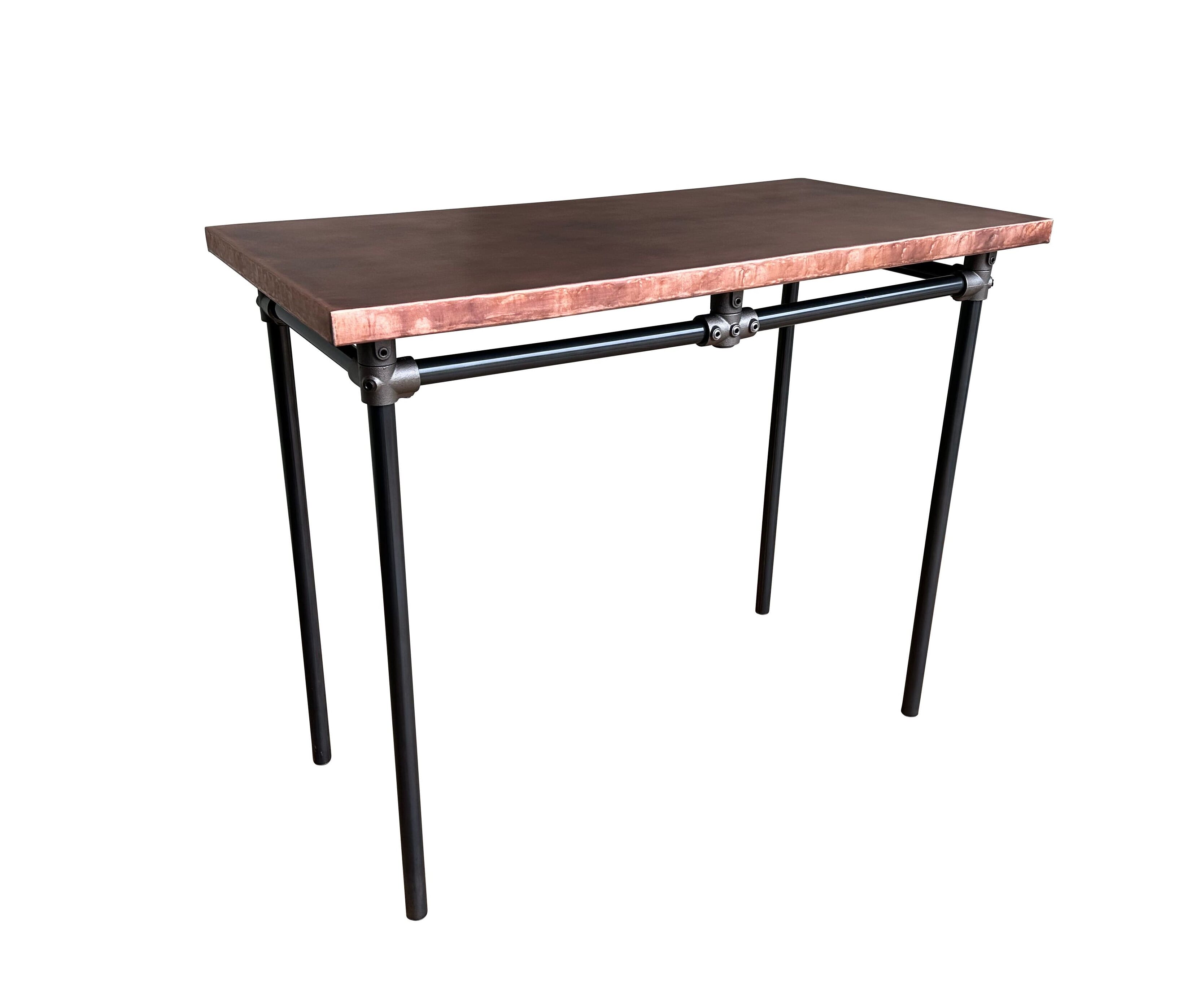 Copper Top Table With Industrial Metal Tubular Base - D2254