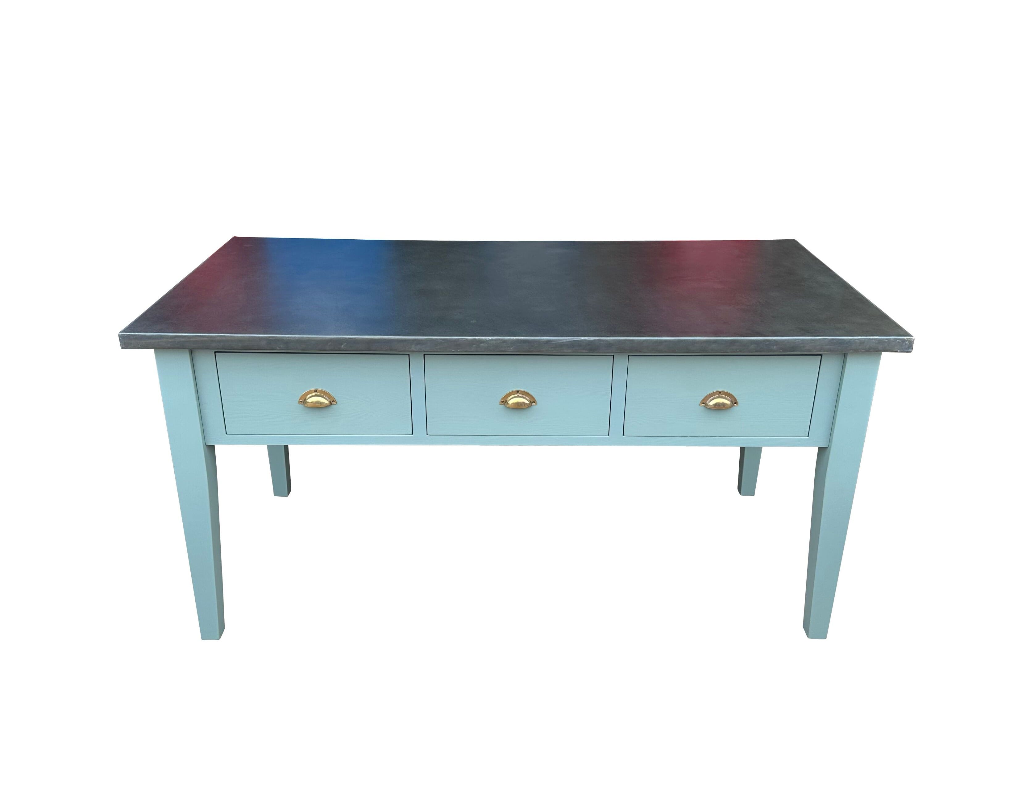 Handmade Antique Zinc Kitchen Central Island Storage Unit - D2256