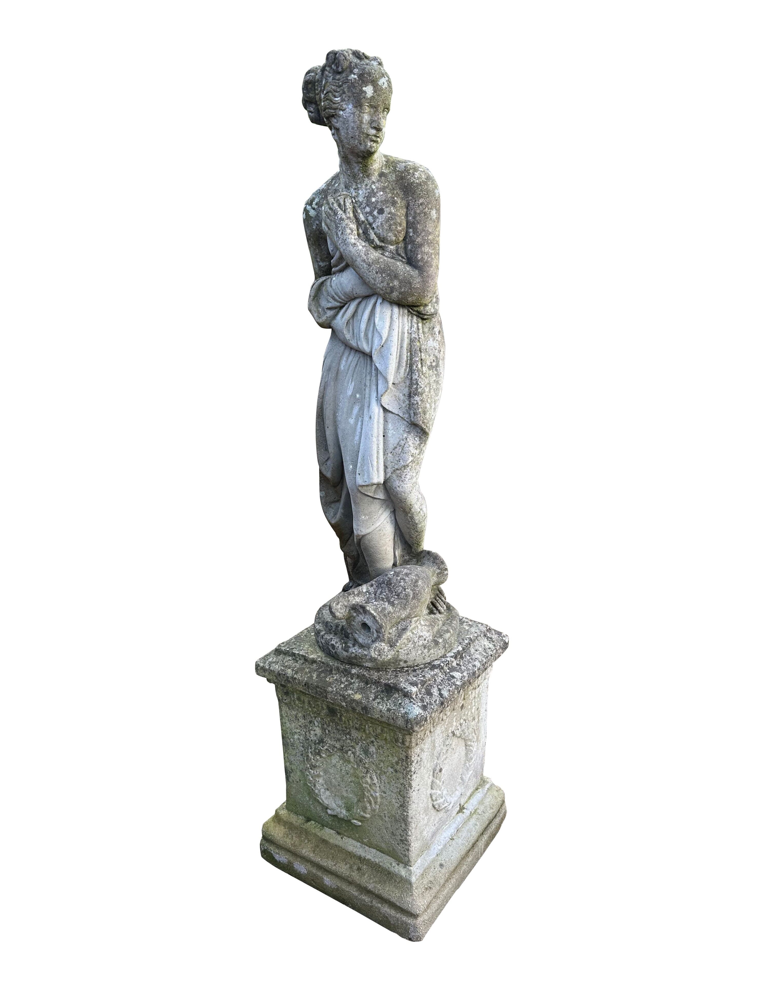 Reconstituted Stone Garden Statue On Plinth - 10703