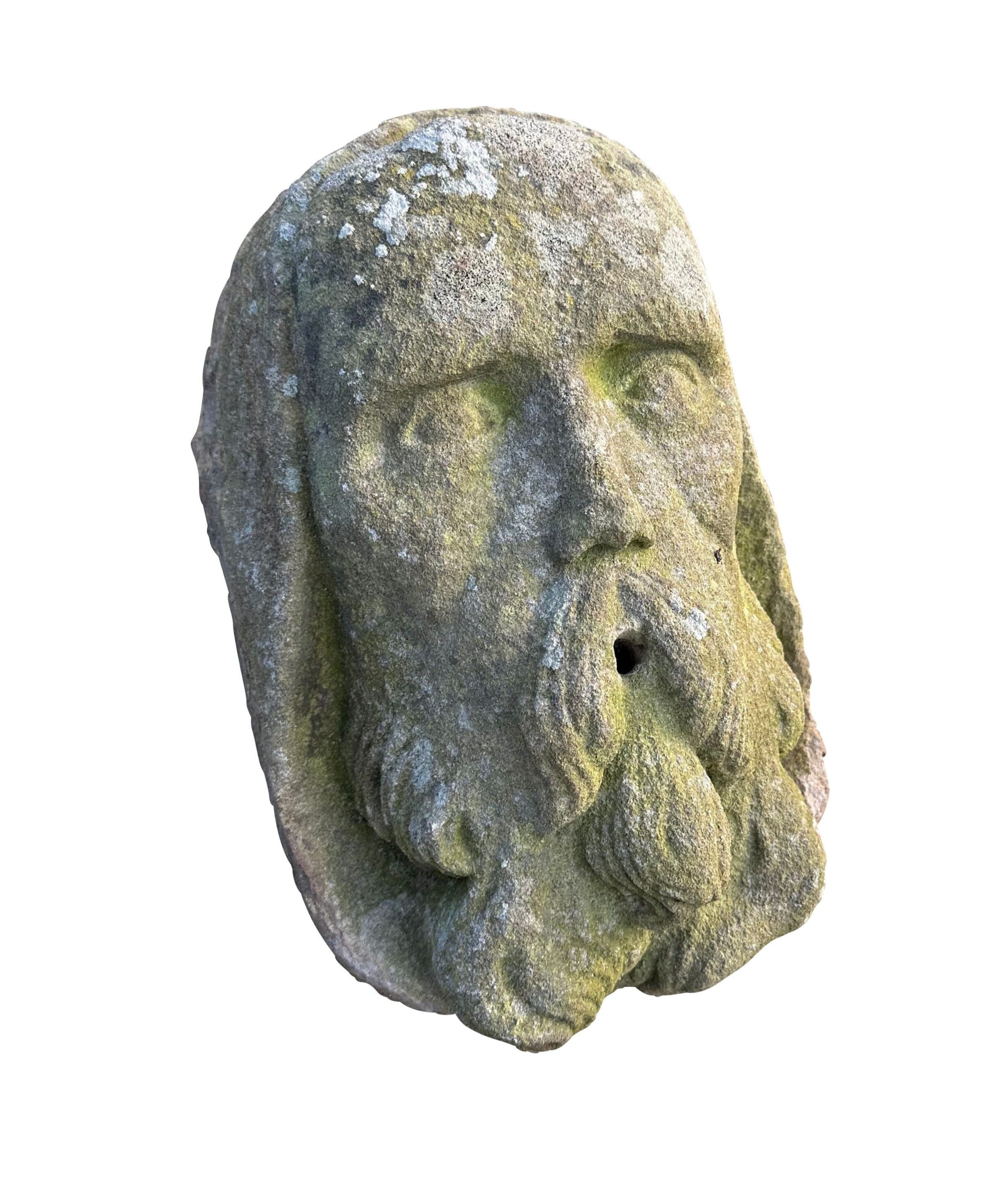 Hand Carved 18th Century Stone Face Garden Water Feature - 10693