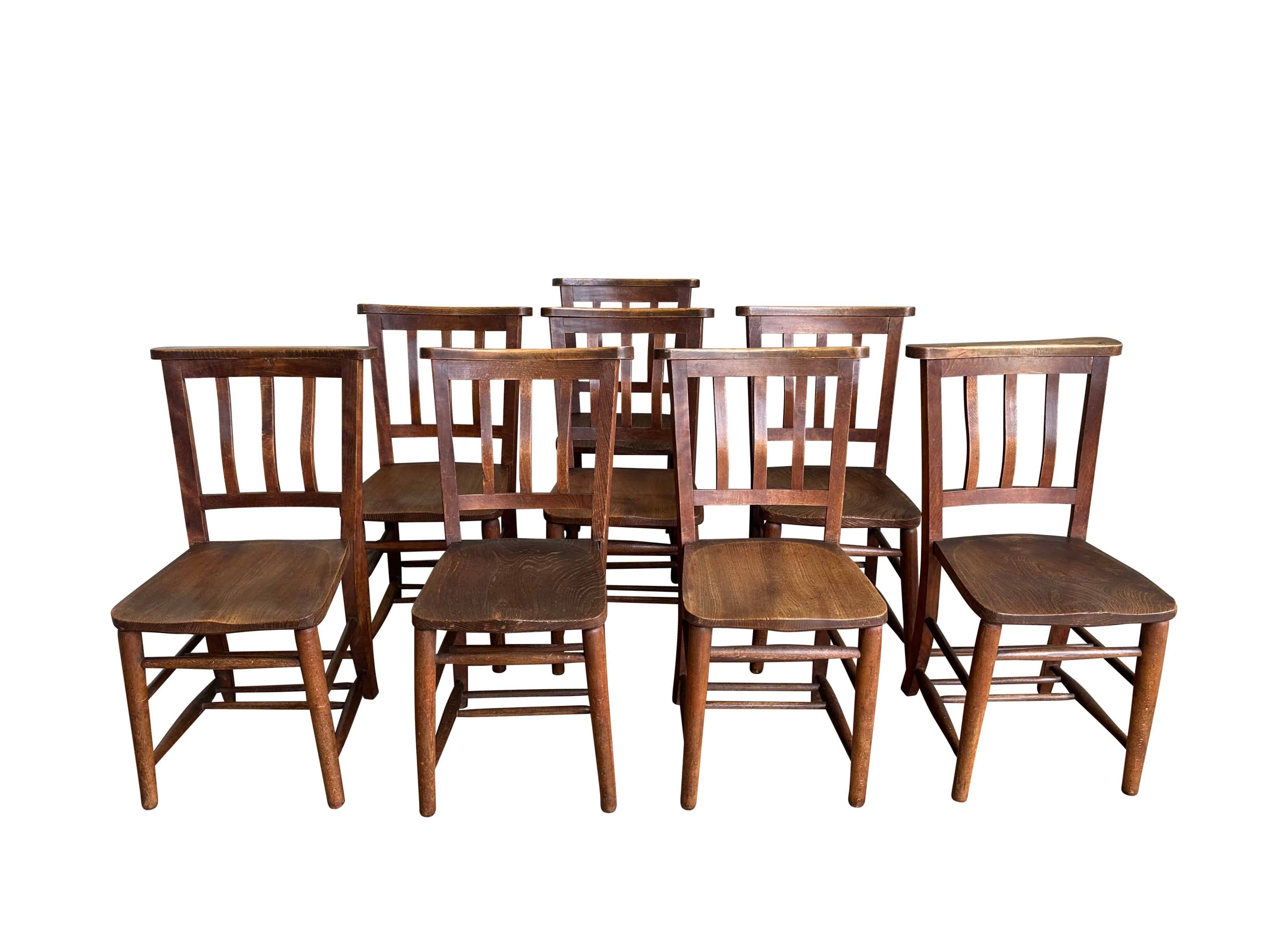 Set of 8 Victorian Original Antique Church Chapel Chairs