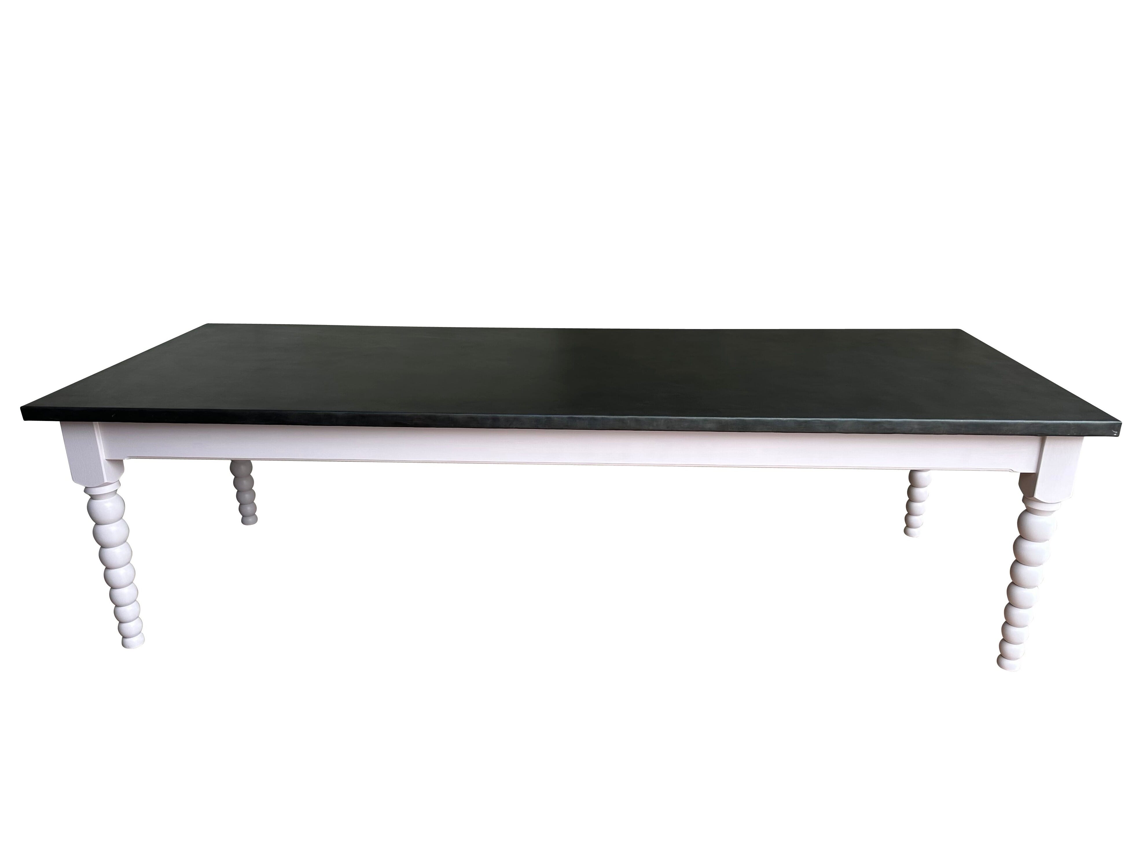 Large Handmade Antique Zinc Top Industrial Kitchen Table - D2261