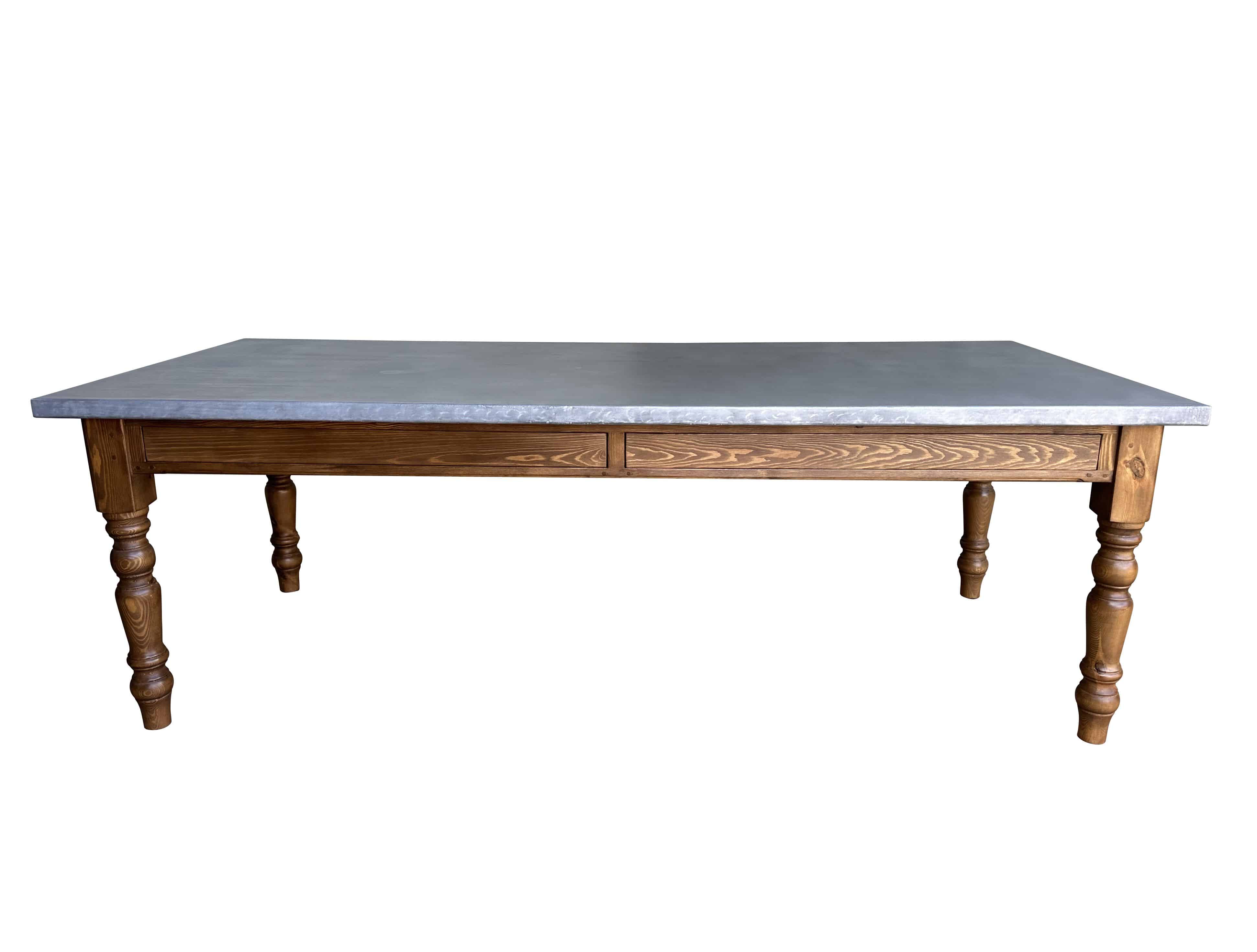 Handmade Distressed Zinc Top Restaurant / Kitchen Table