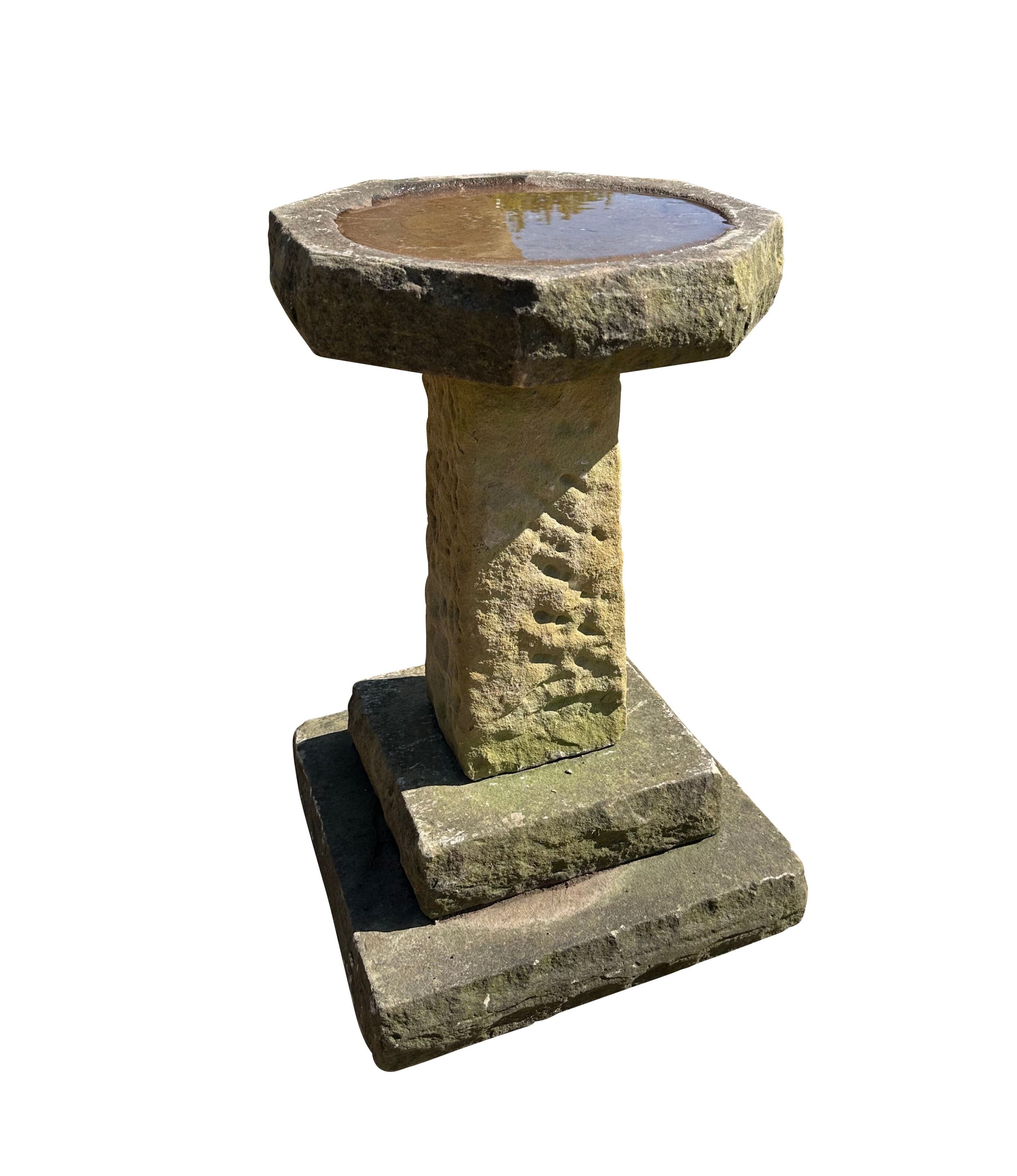 Victorian Hand Carved Octagon Stone Garden Bird Bath - 10752