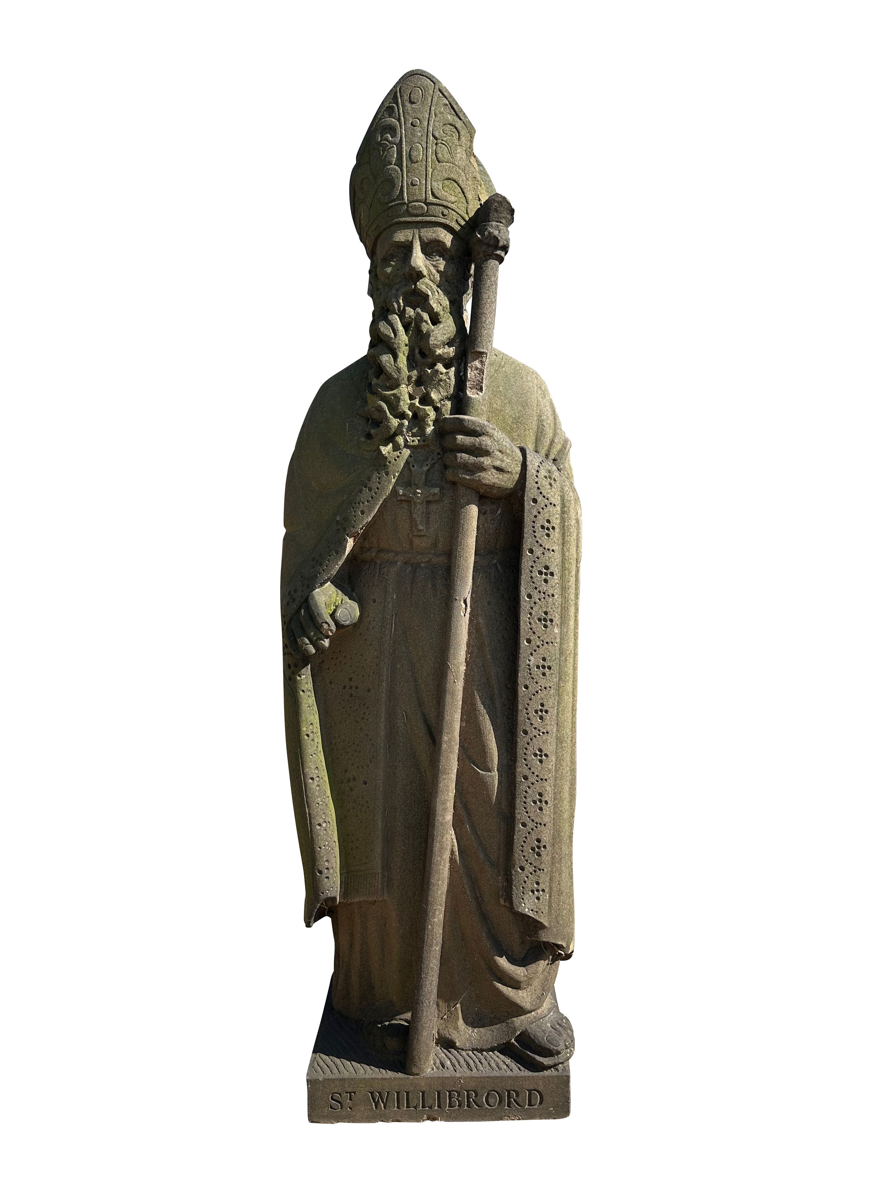 Excellent Antique Hand Carved Stone Bishop Statue - 10754