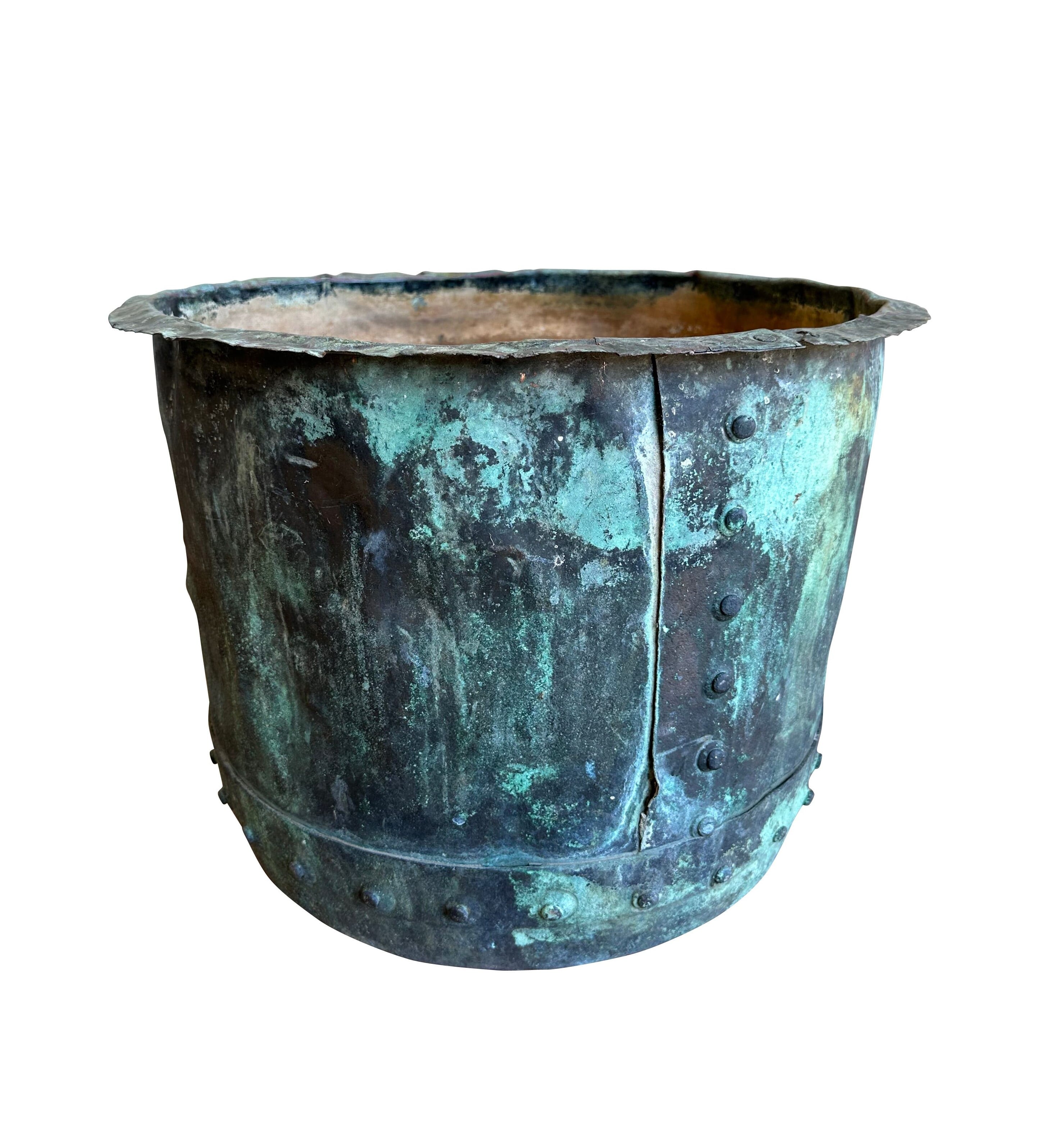 Victorian Old Verdigris Copper Garden Pot / Planter - 10763