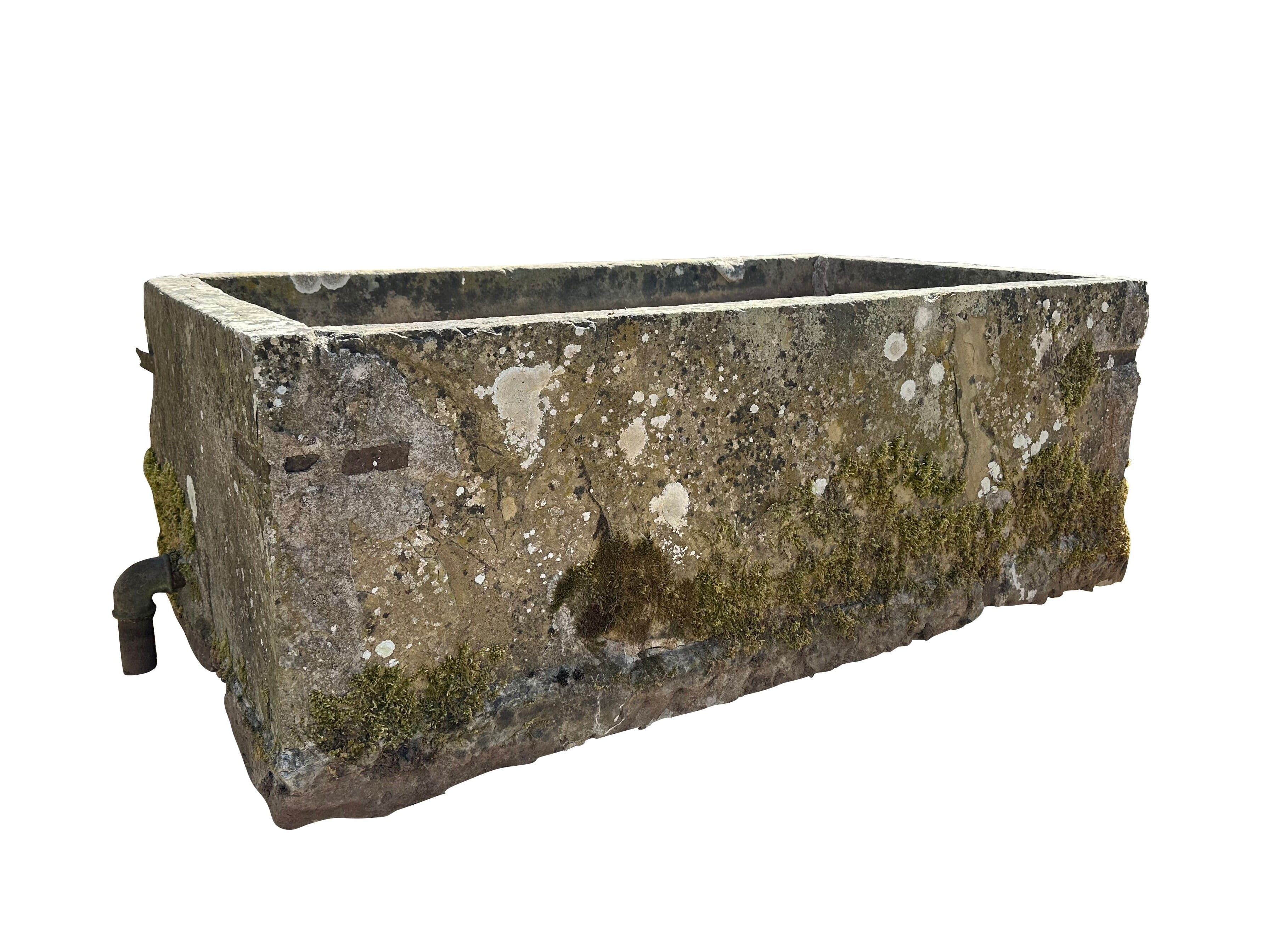 Large English Hand Carved Solid Stone Garden Trough - 10761