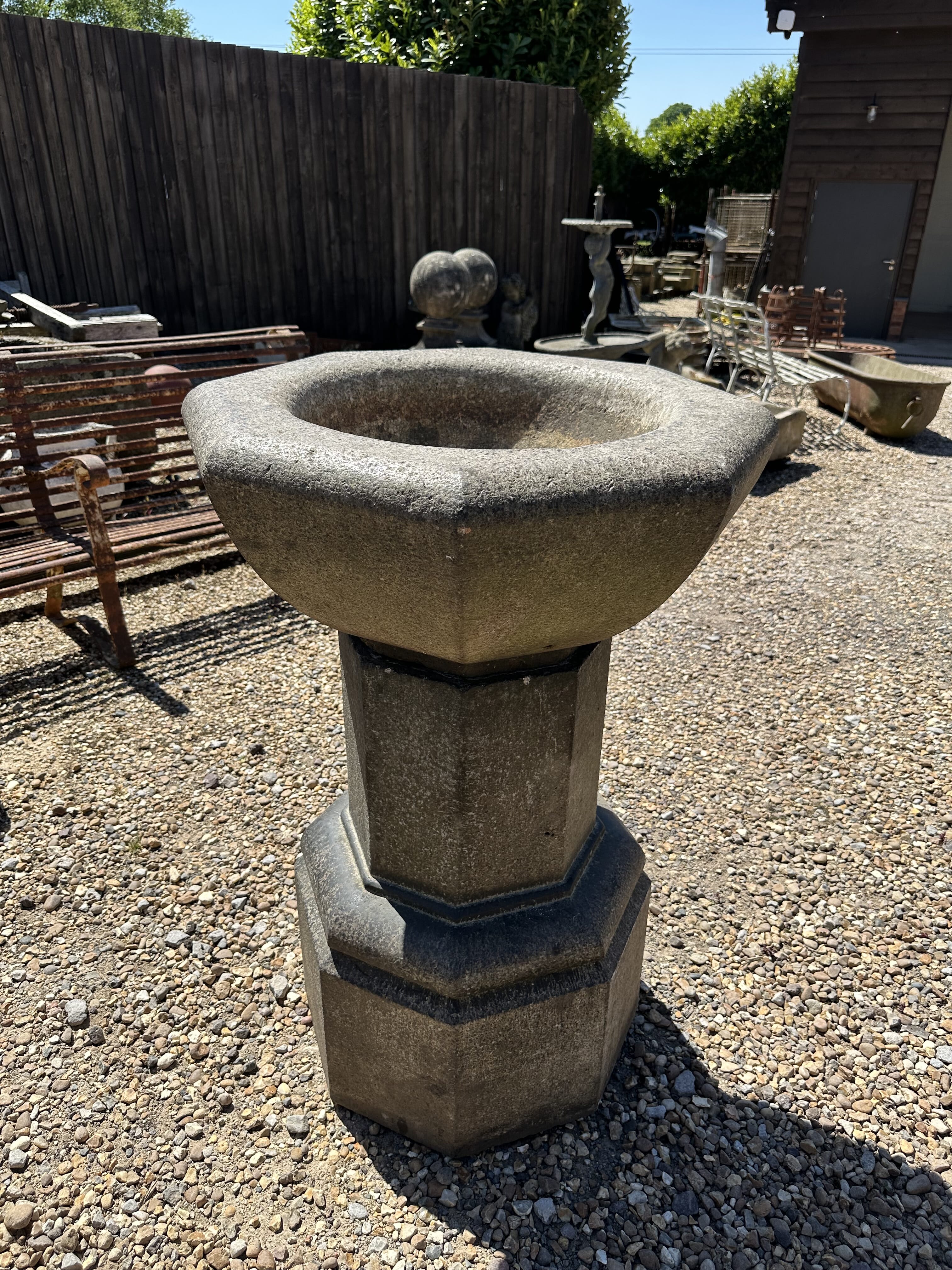 Hand Carved Granite Salvaged Church Pew