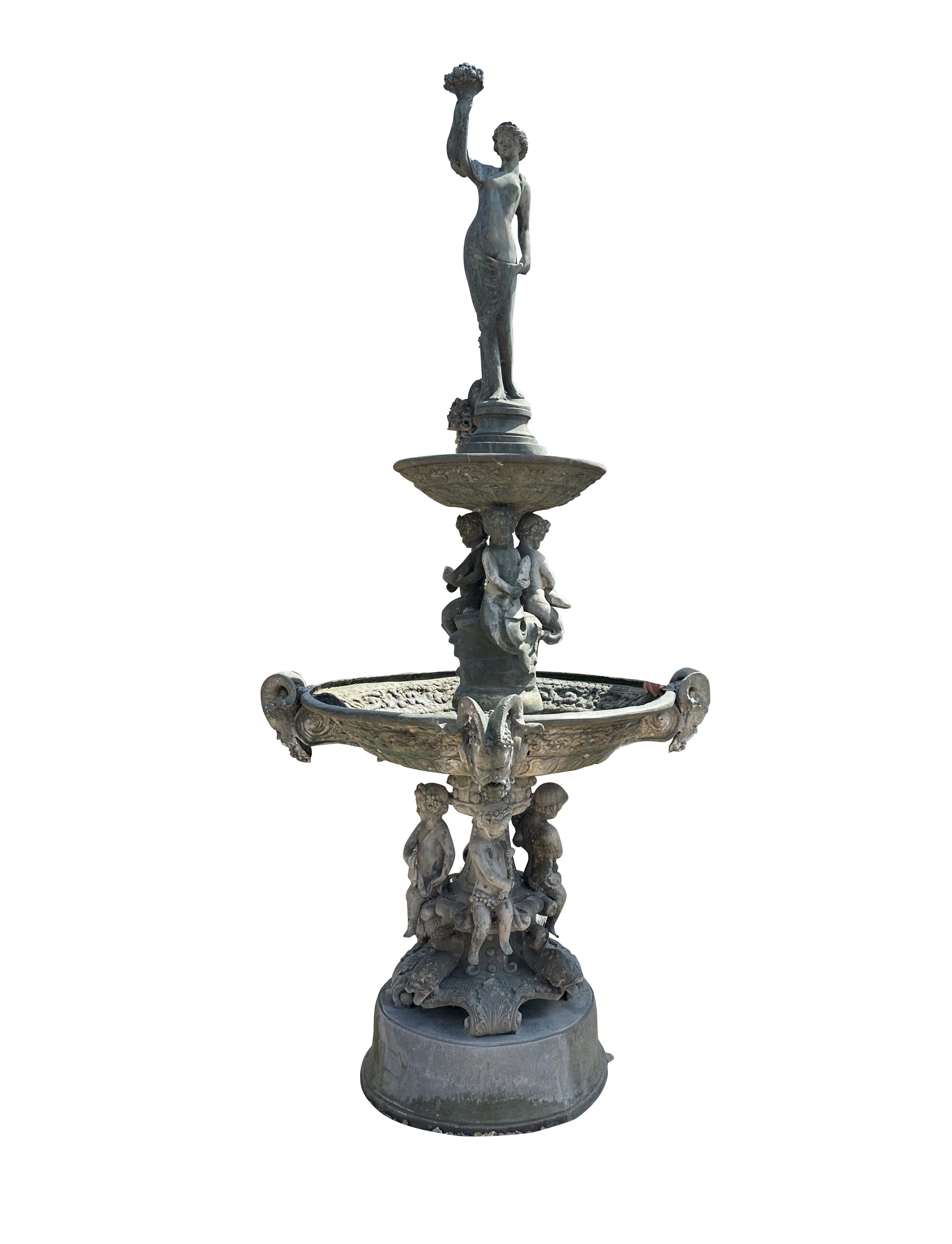 Reclaimed Ornate Bronze Outdoor Garden Water Fountain - 10711