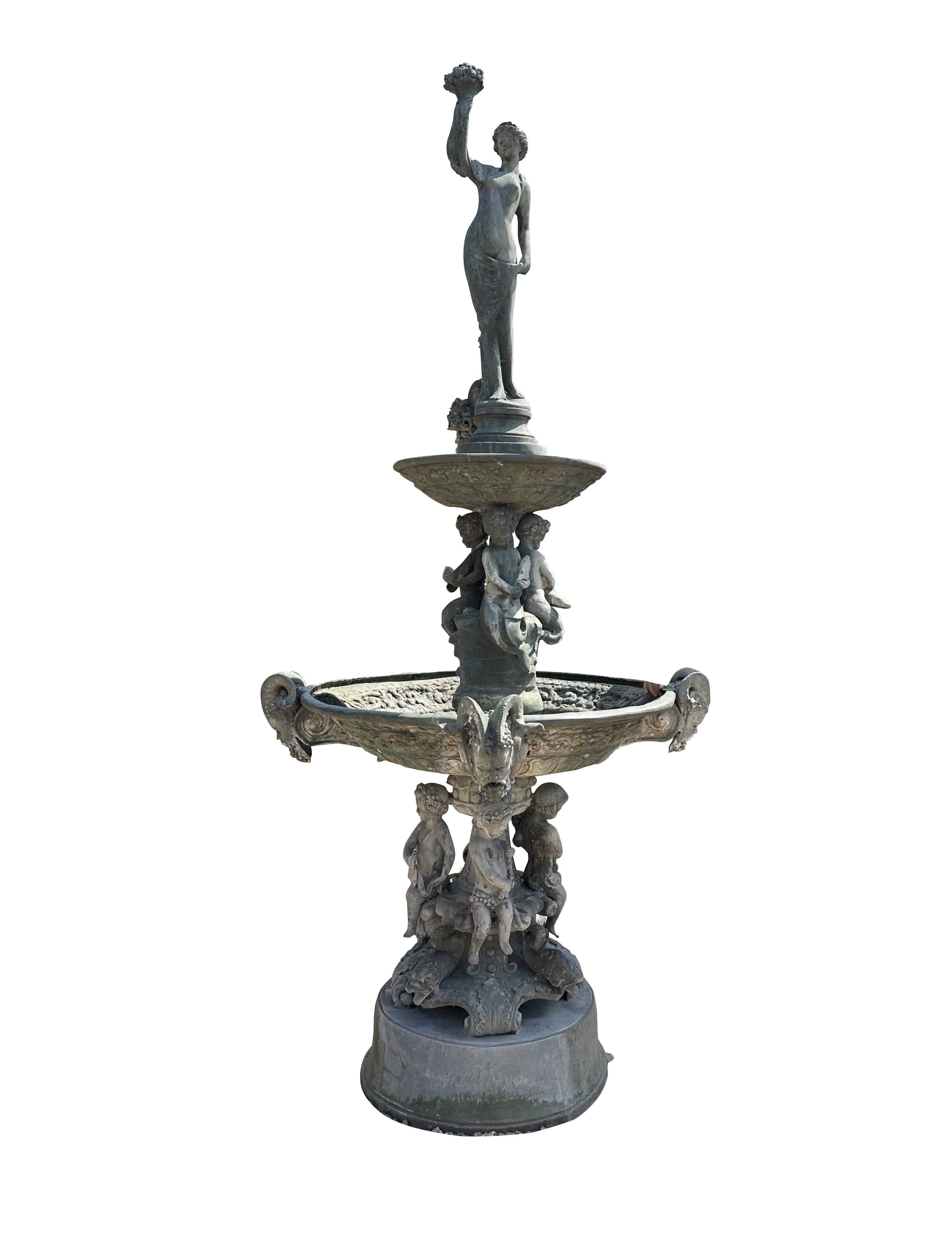 Reclaimed Ornate Bronze Outdoor Garden Water Fountain