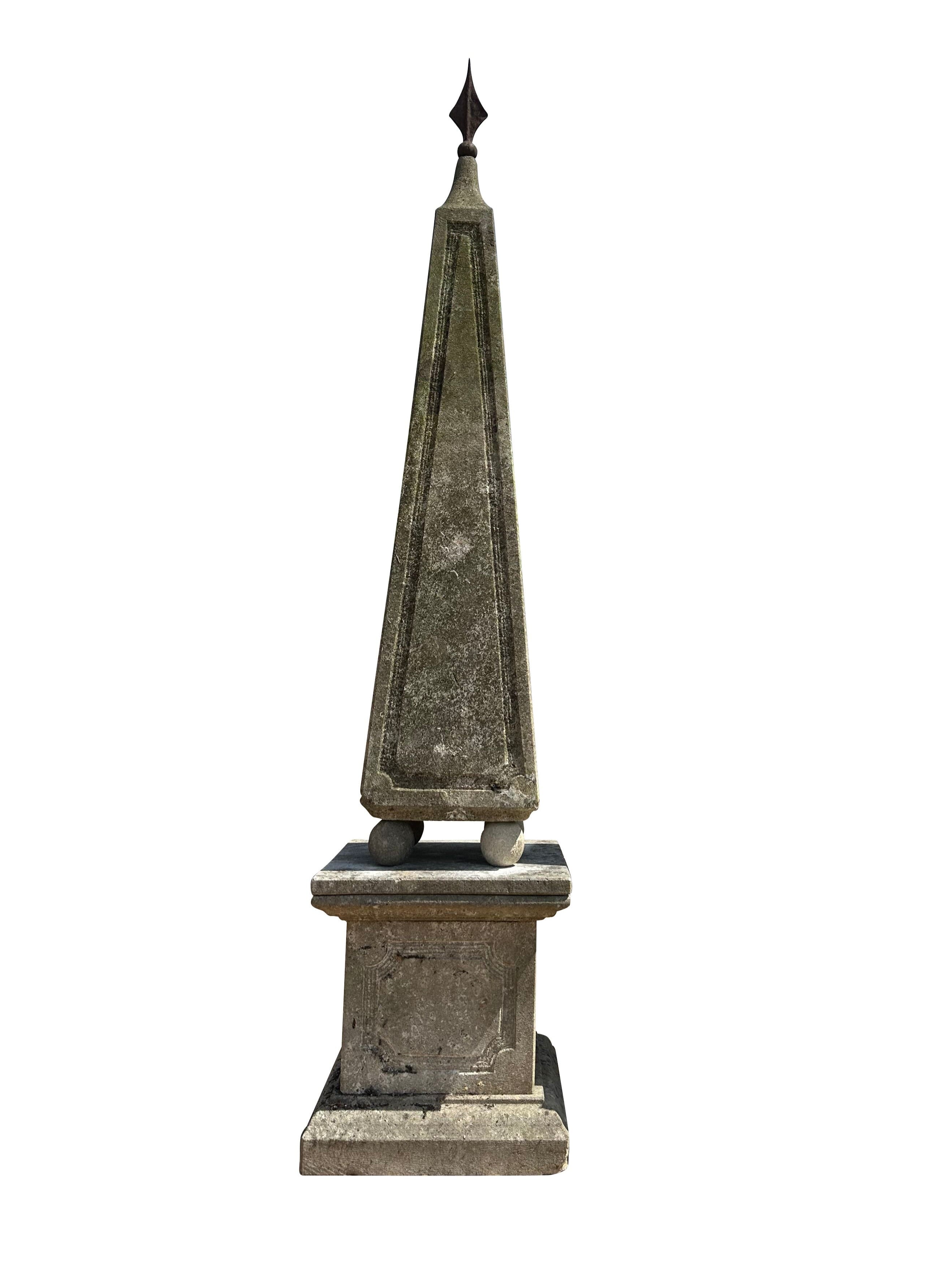 Reclaimed Hand Carved Stone Garden Obelisk - 10767