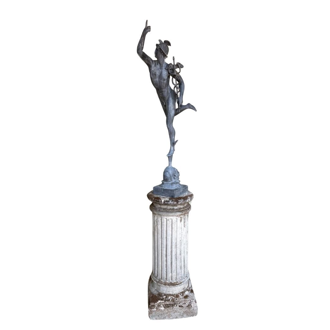 Garden Antique Lead Statue Of Mercury On Plinth - 10805