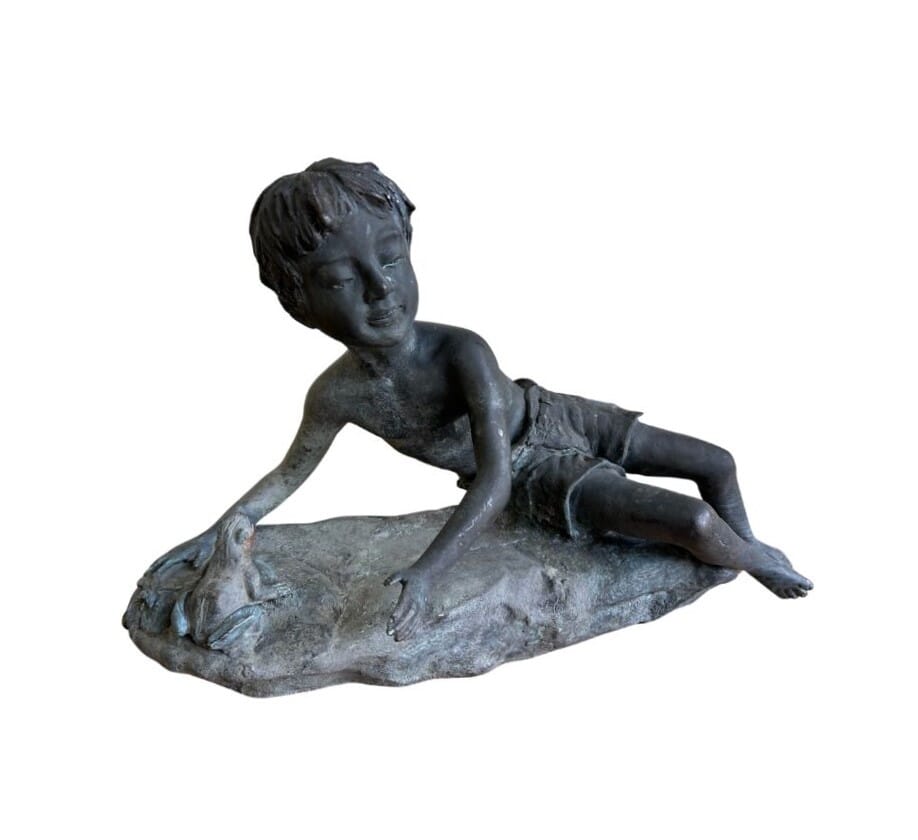 Decorative Bronze Boy Reclining On Rock Water Feature - 10788