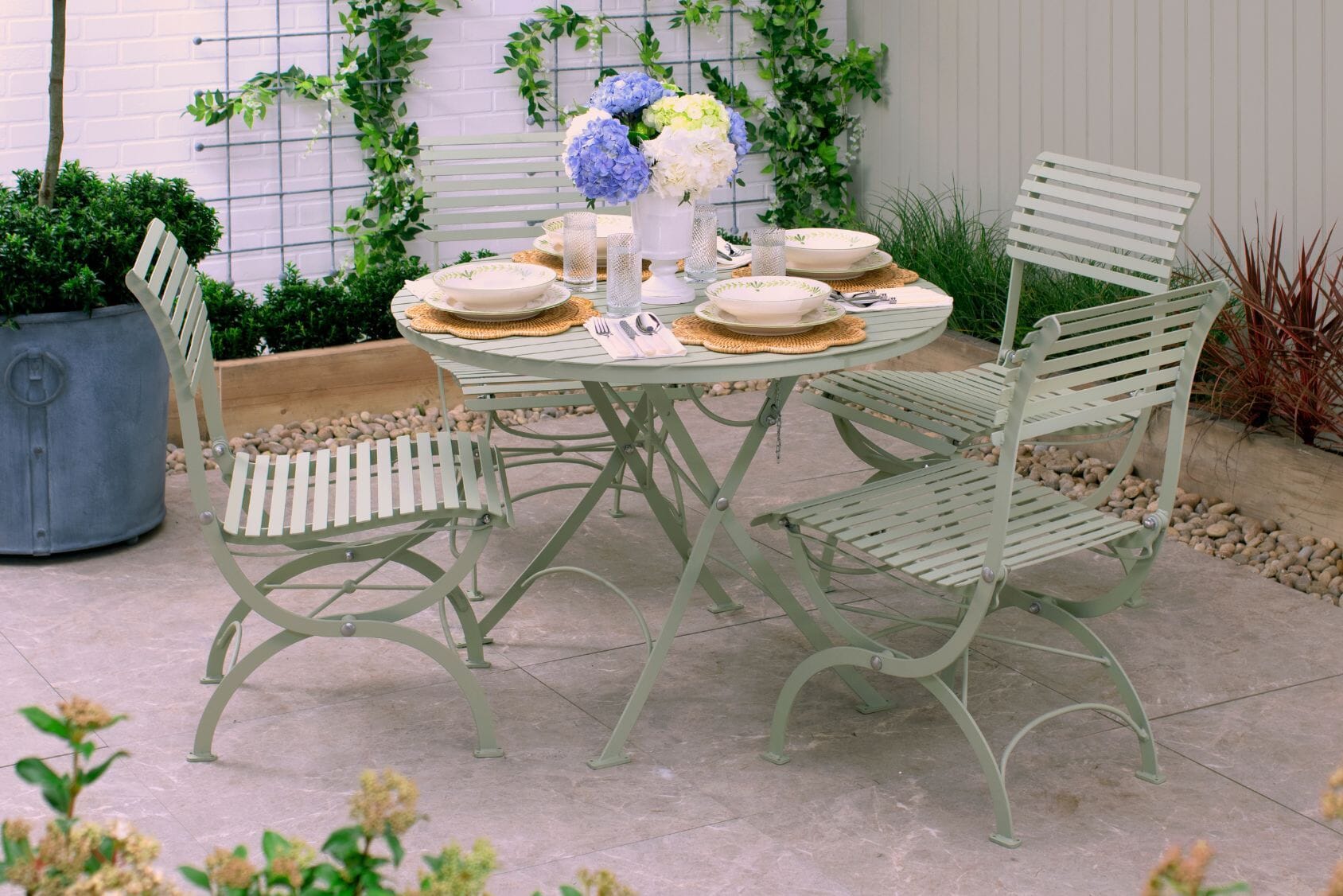 Darsham Lichen Green Dining Table + 4 Chairs Design A - ODL-186